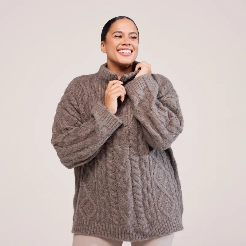 Curve Cable Knit 1/4 Zip Jumper - Mocha sold by LOVALL