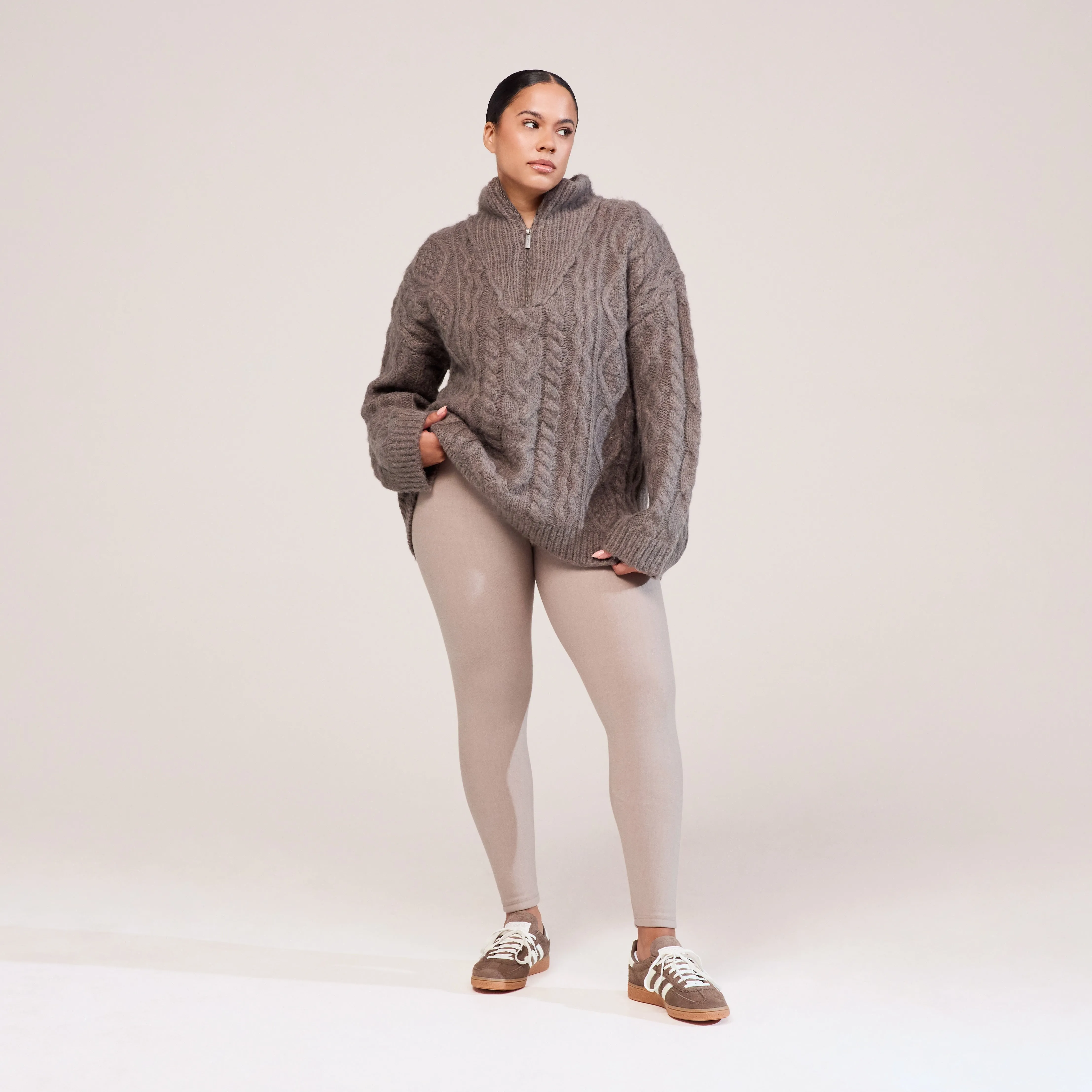 Curve Cable Knit 1/4 Zip Jumper - Mocha sold by LOVALL product image thumbnail 5