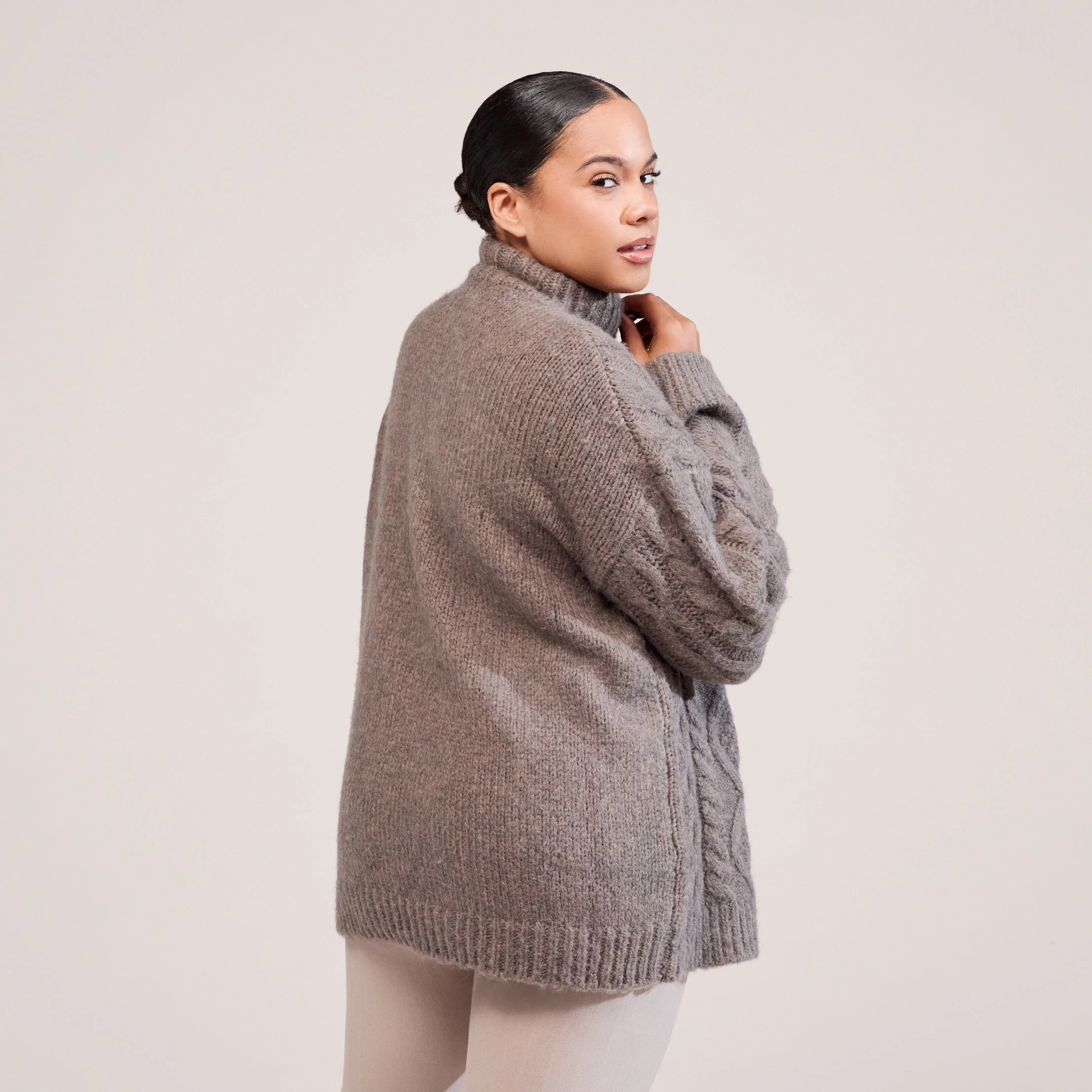 Curve Cable Knit 1/4 Zip Jumper - Mocha sold by LOVALL product image thumbnail 3