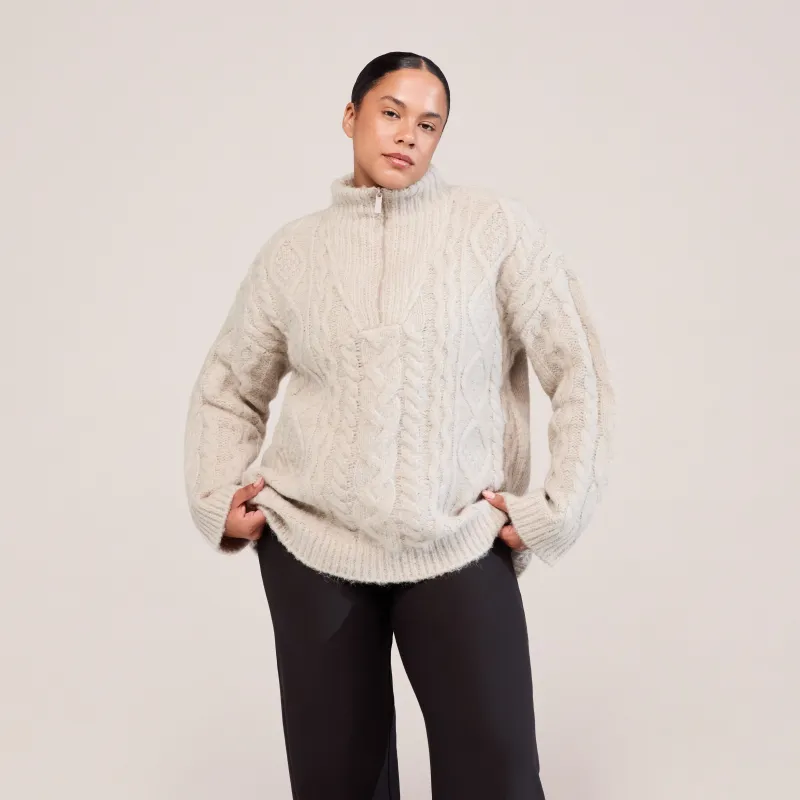 Curve Cable Knit 1/4 Zip Jumper - Beige sold by LOVALL