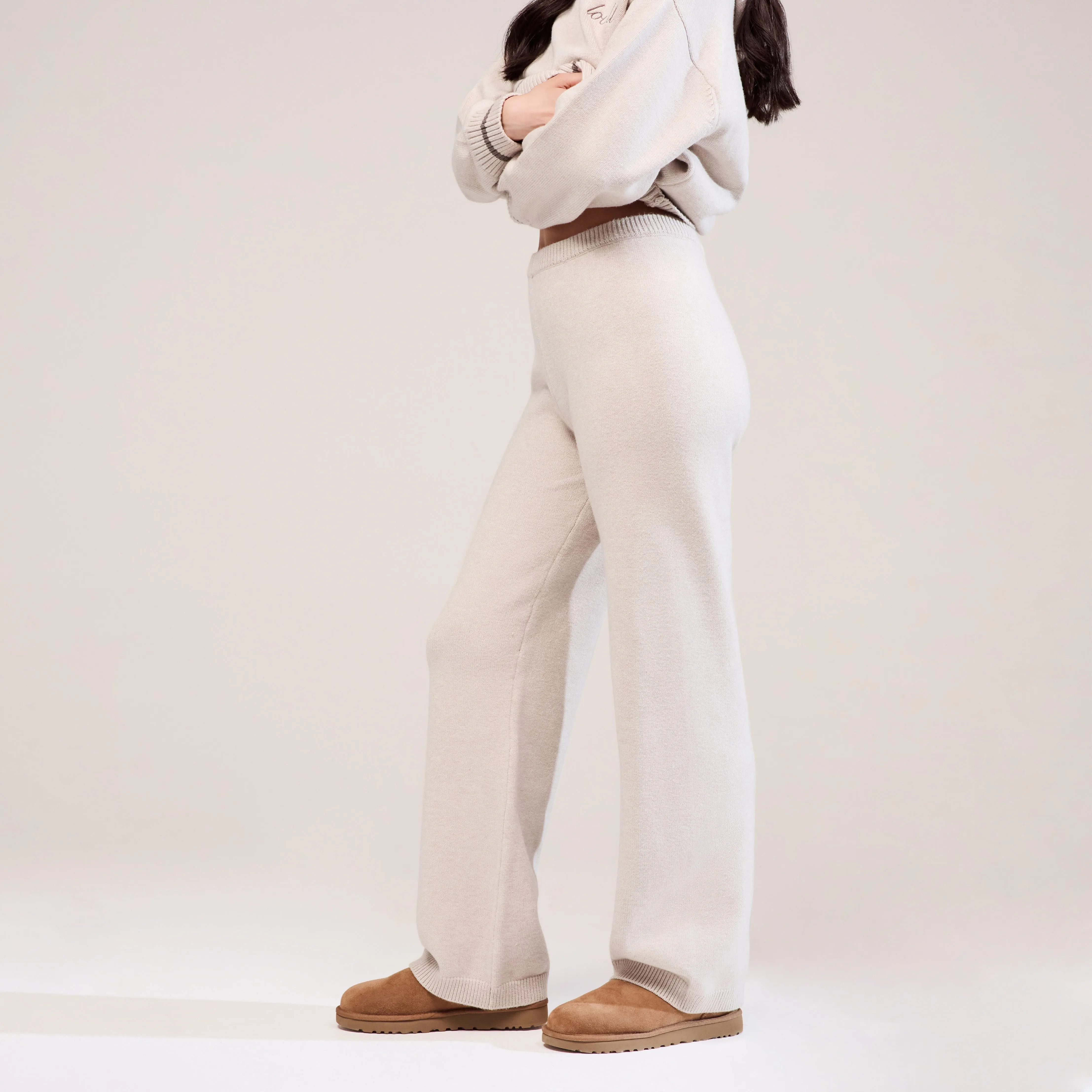 Soft Knit Wide Leg Trousers - Beige sold by LOVALL product image thumbnail 5