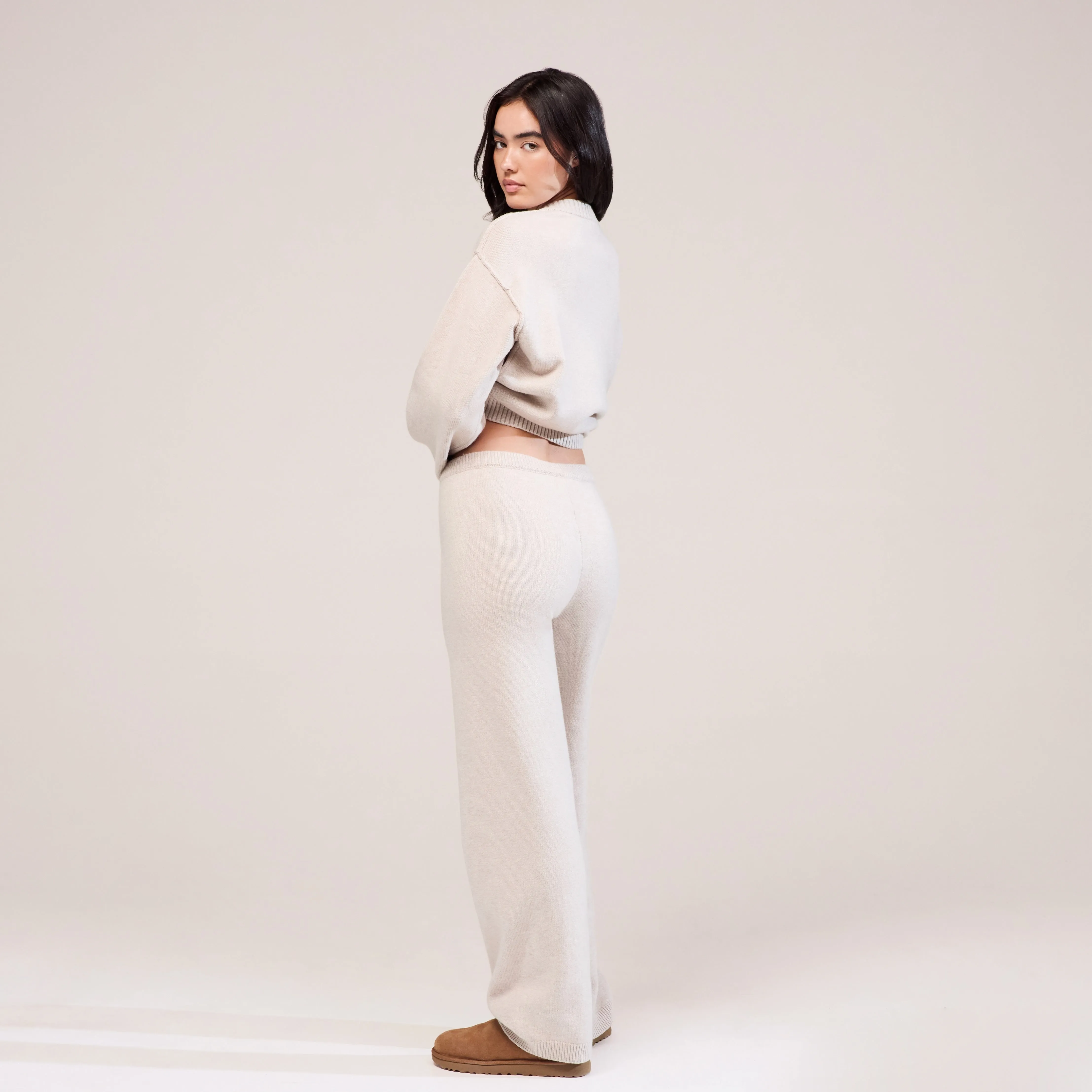 Soft Knit Wide Leg Trousers - Beige sold by LOVALL product image thumbnail 2