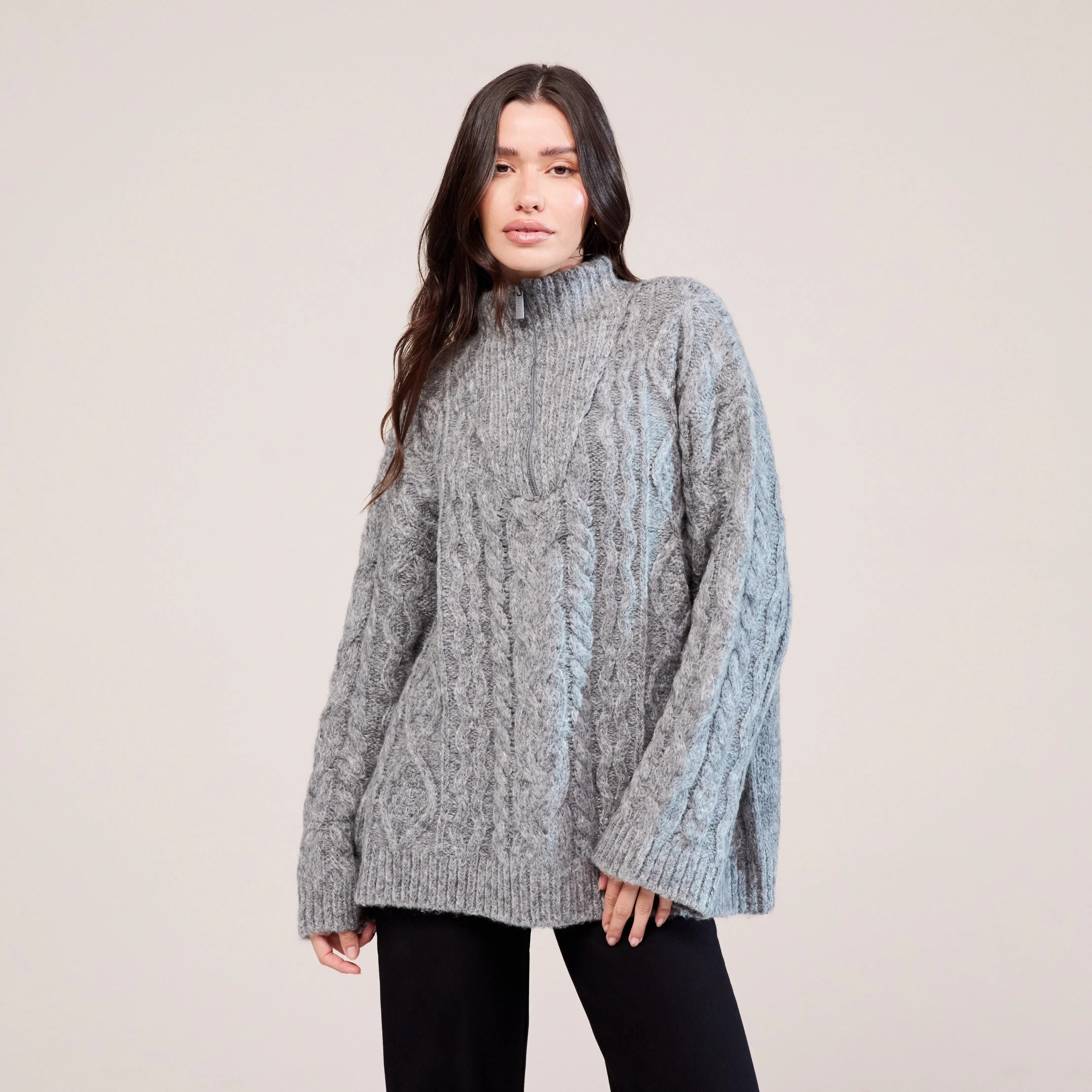 Cable Knit 1/4 Zip Jumper - Dark grey sold by LOVALL product image thumbnail 2