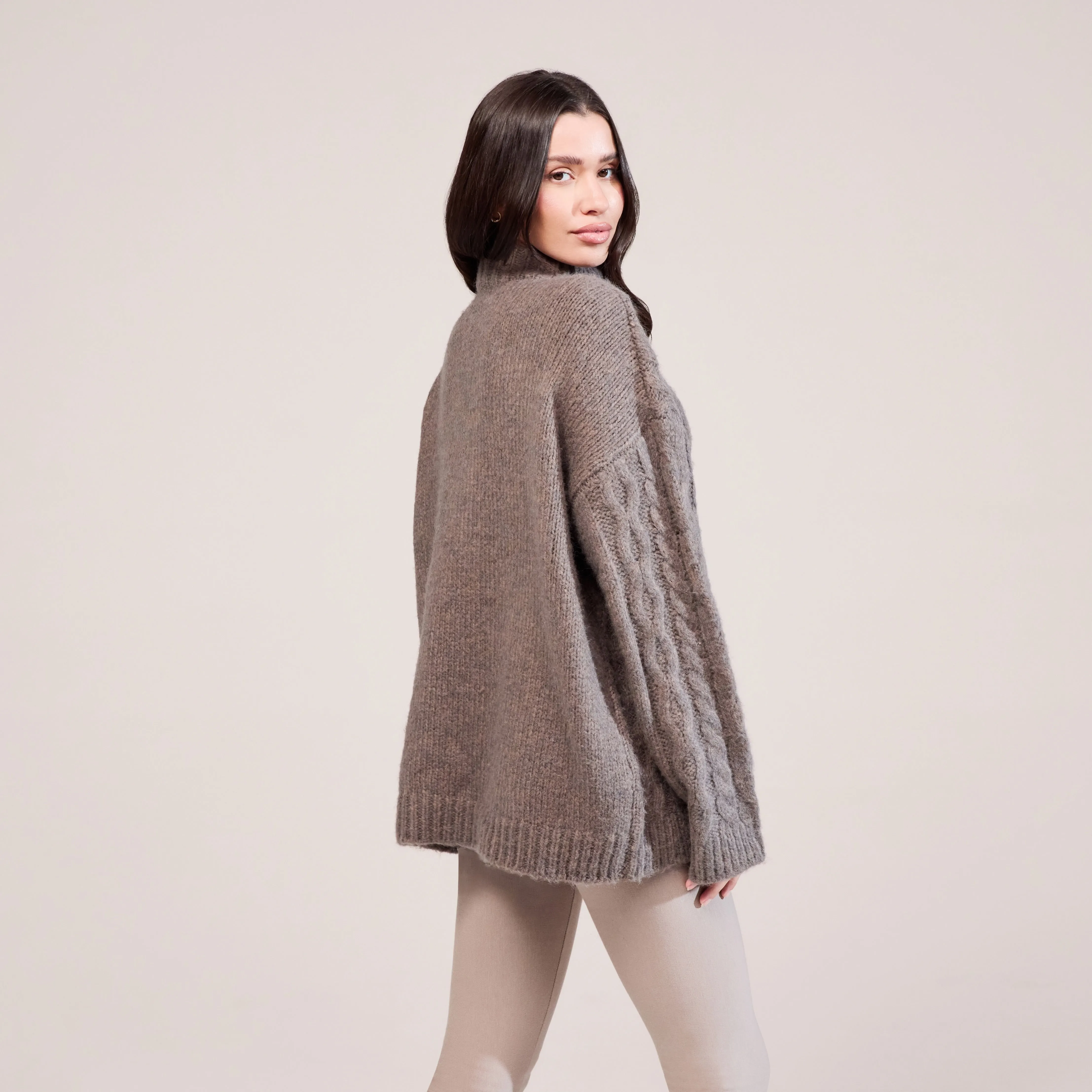 Cable Knit 1/4 Zip Jumper - Mocha sold by LOVALL product image thumbnail 3