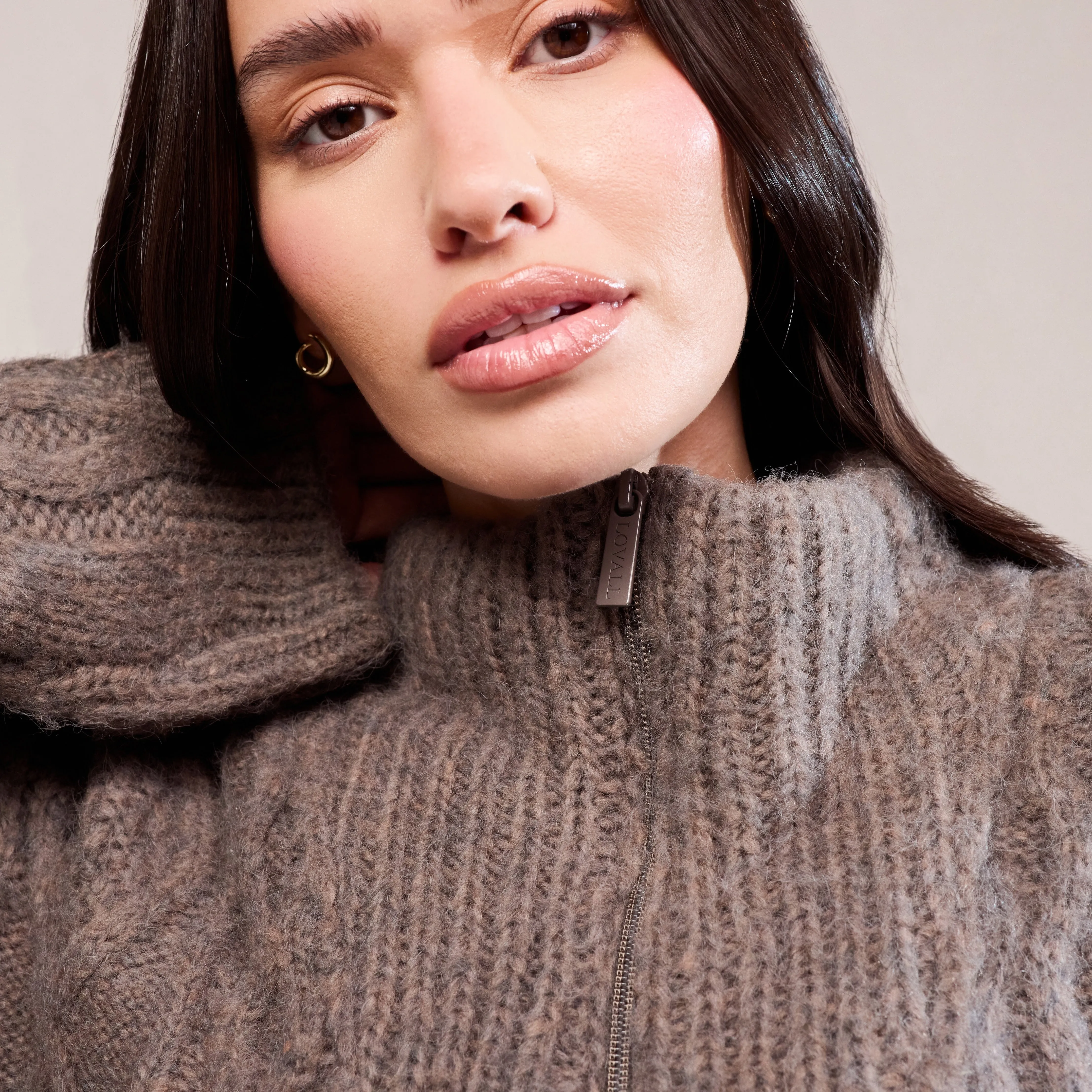 Cable Knit 1/4 Zip Jumper - Mocha sold by LOVALL product image thumbnail 4