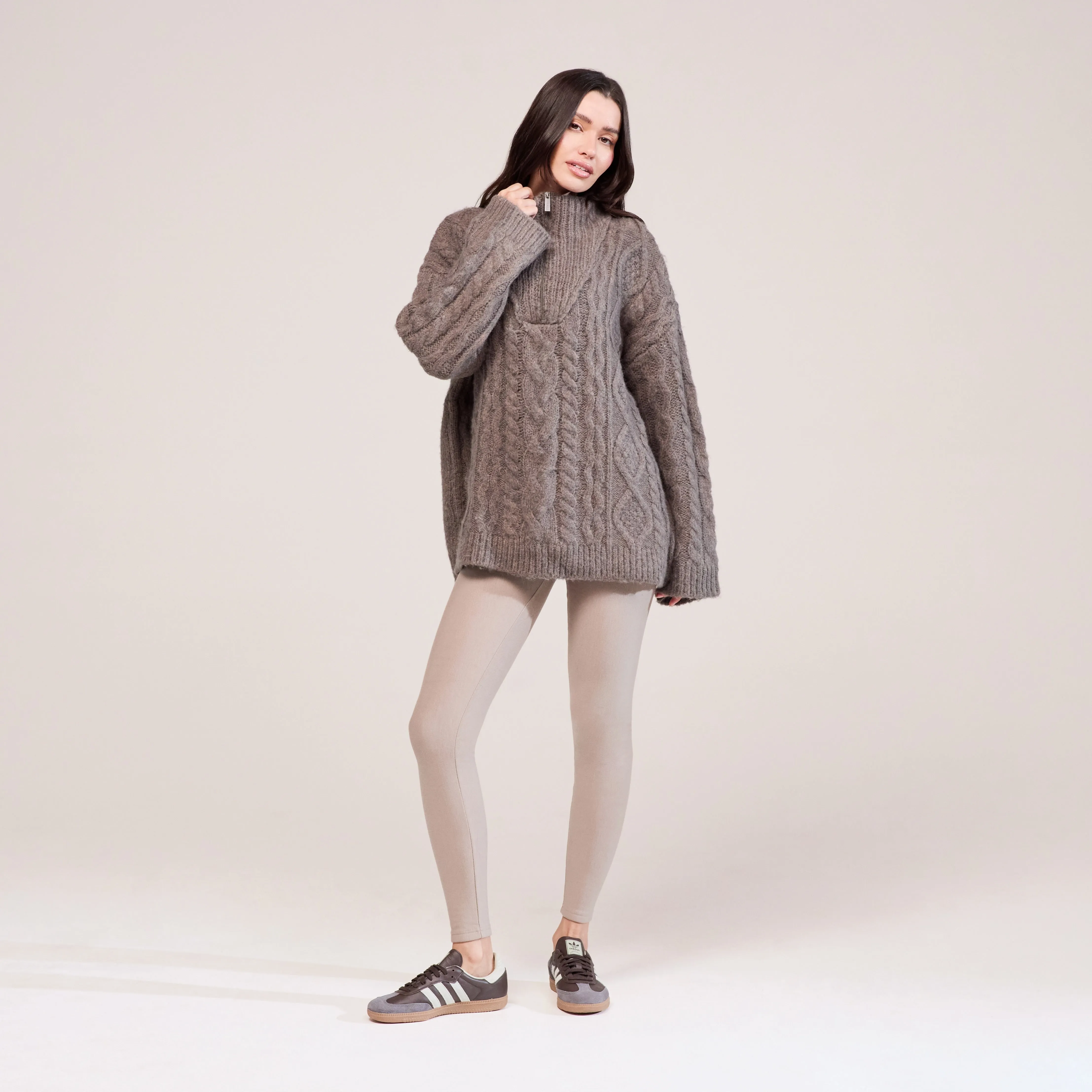 Cable Knit 1/4 Zip Jumper - Mocha sold by LOVALL product image thumbnail 5