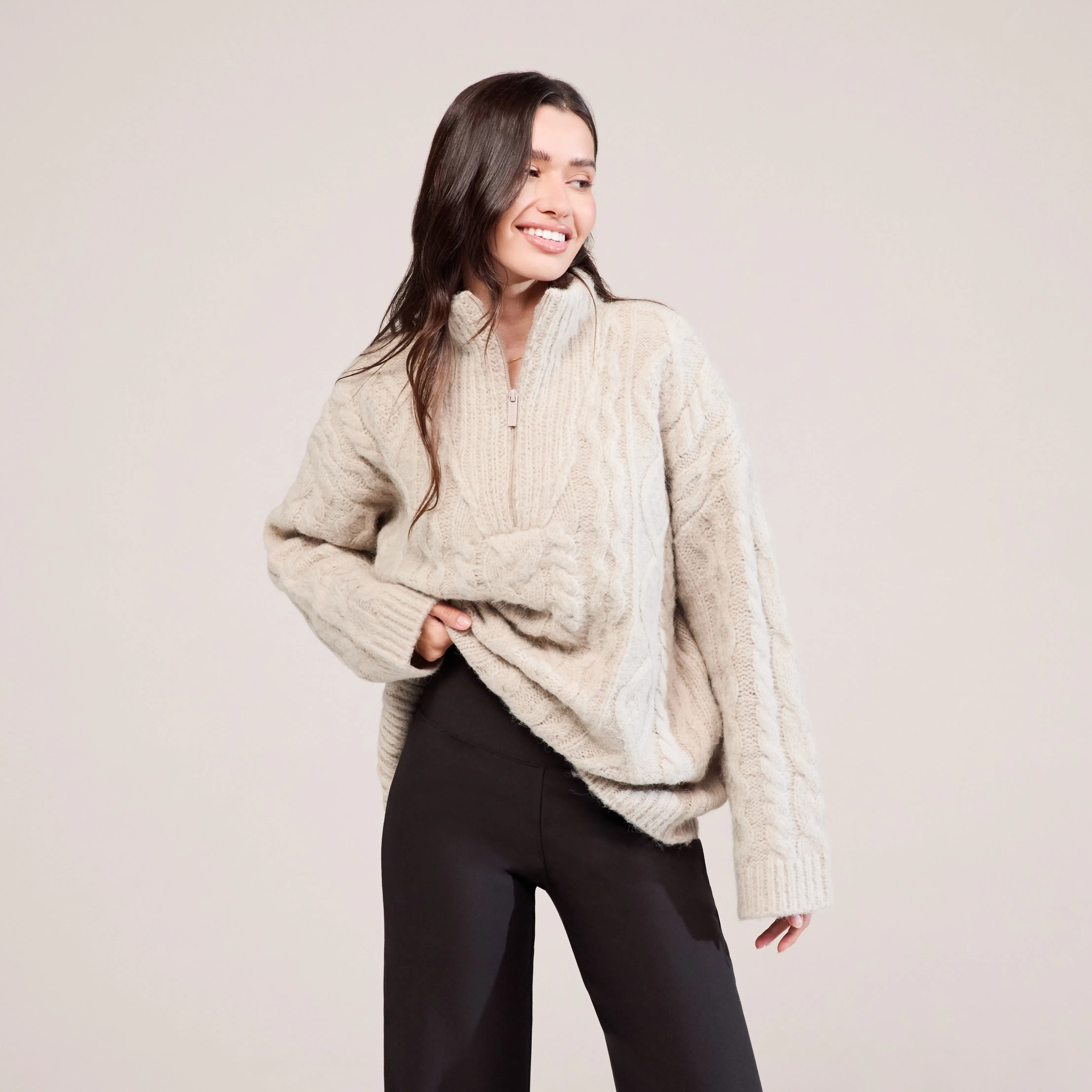 Cable Knit 1/4 Zip Jumper - Beige sold by LOVALL product image thumbnail 4