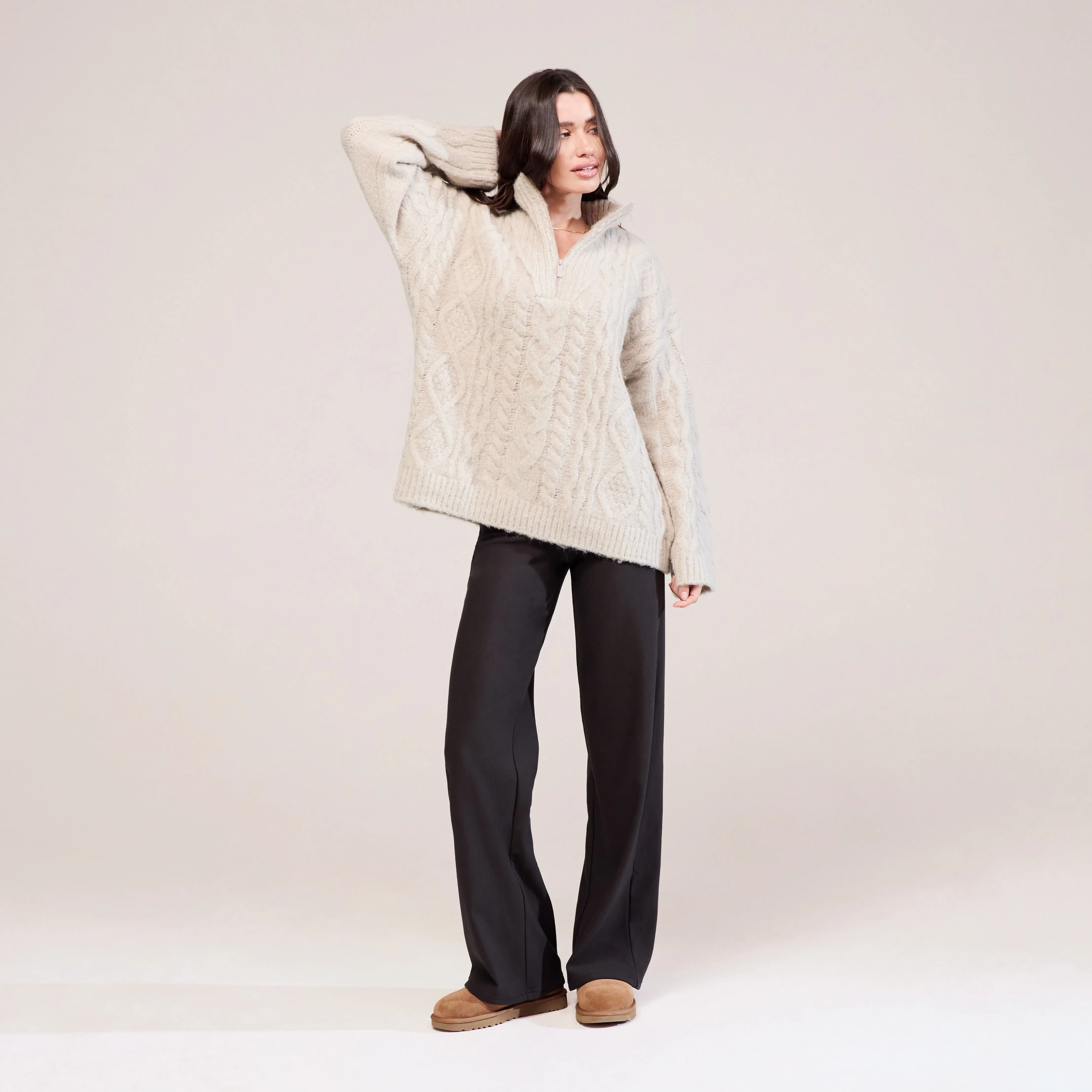 Cable Knit 1/4 Zip Jumper - Beige sold by LOVALL product image thumbnail 5