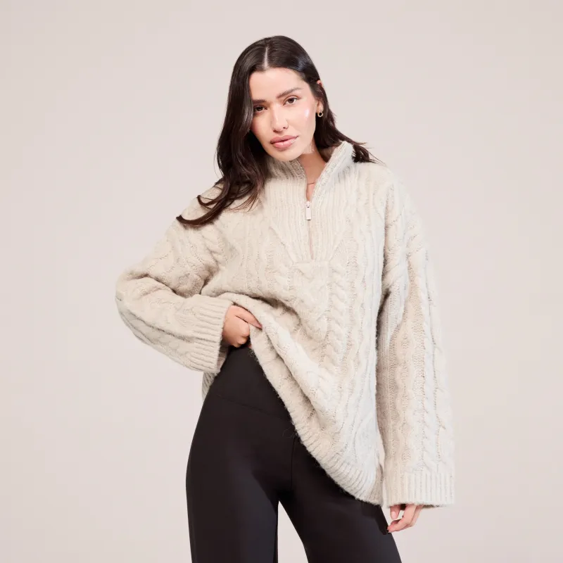 Cable Knit 1/4 Zip Jumper - Beige sold by LOVALL