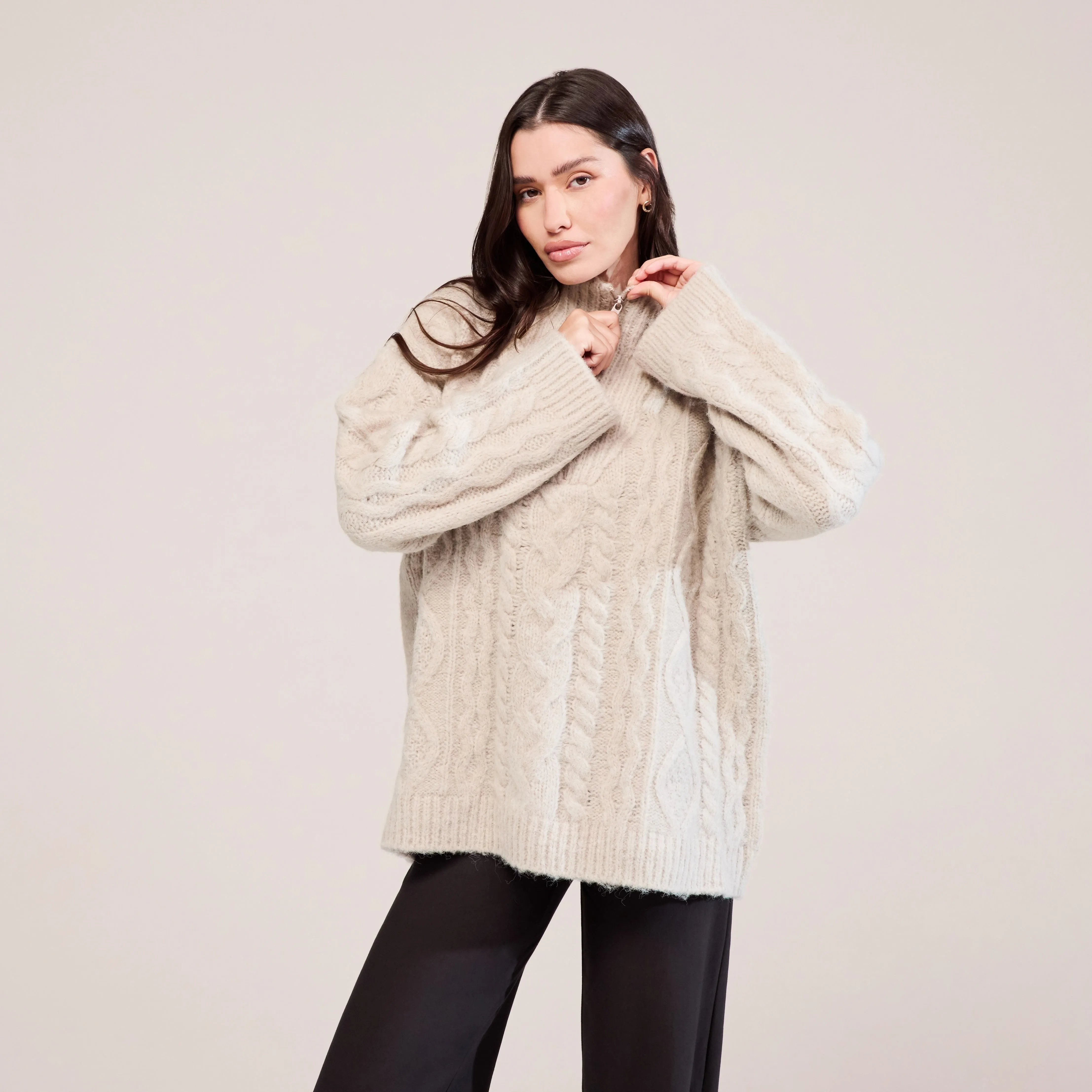 Cable Knit 1/4 Zip Jumper - Beige sold by LOVALL product image thumbnail 2