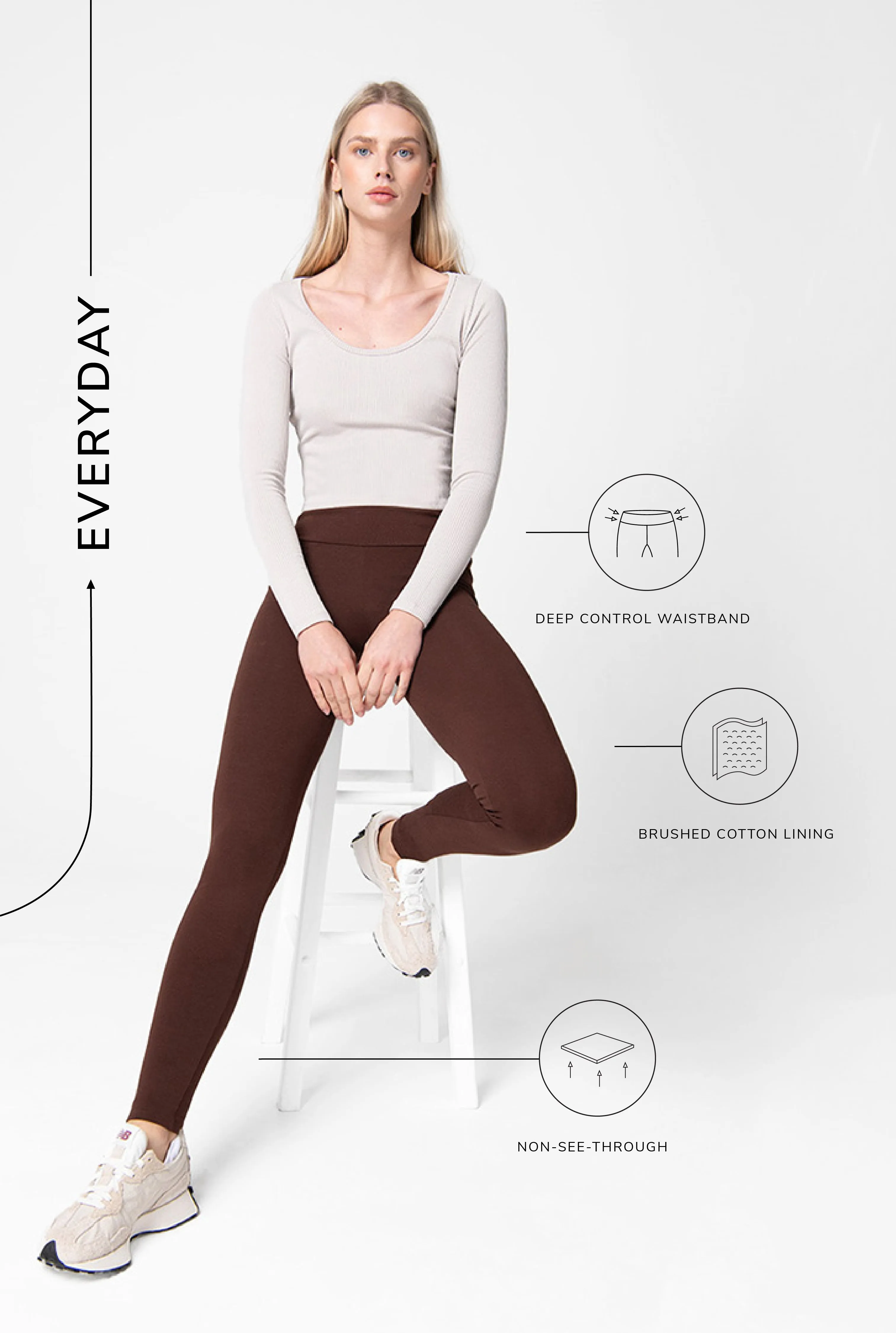 Everyday High Waisted Leggings - Chocolate Brown sold by LOVALL product image thumbnail 3