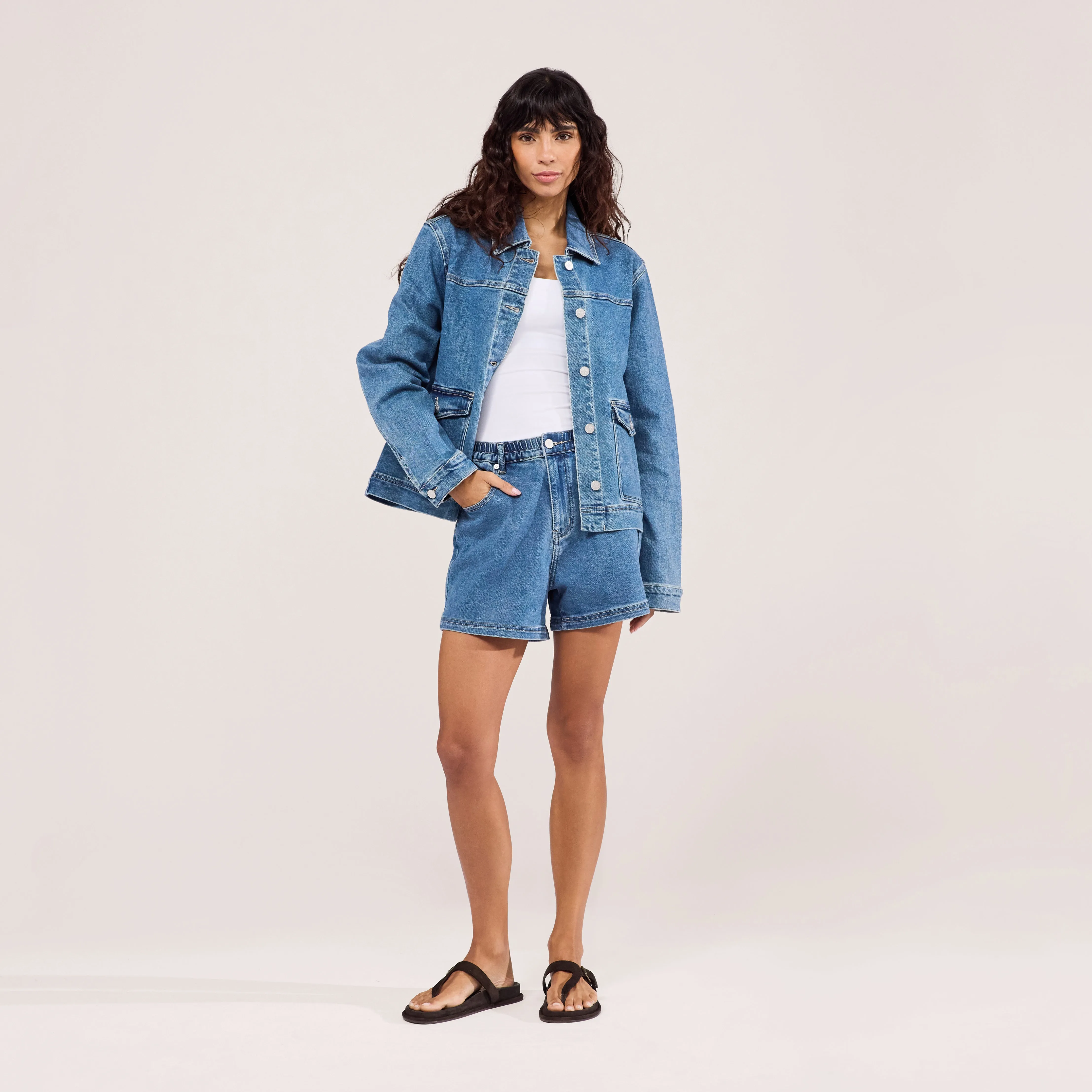 Stretch Denim Jacket - Mid Blue sold by LOVALL product image thumbnail 2