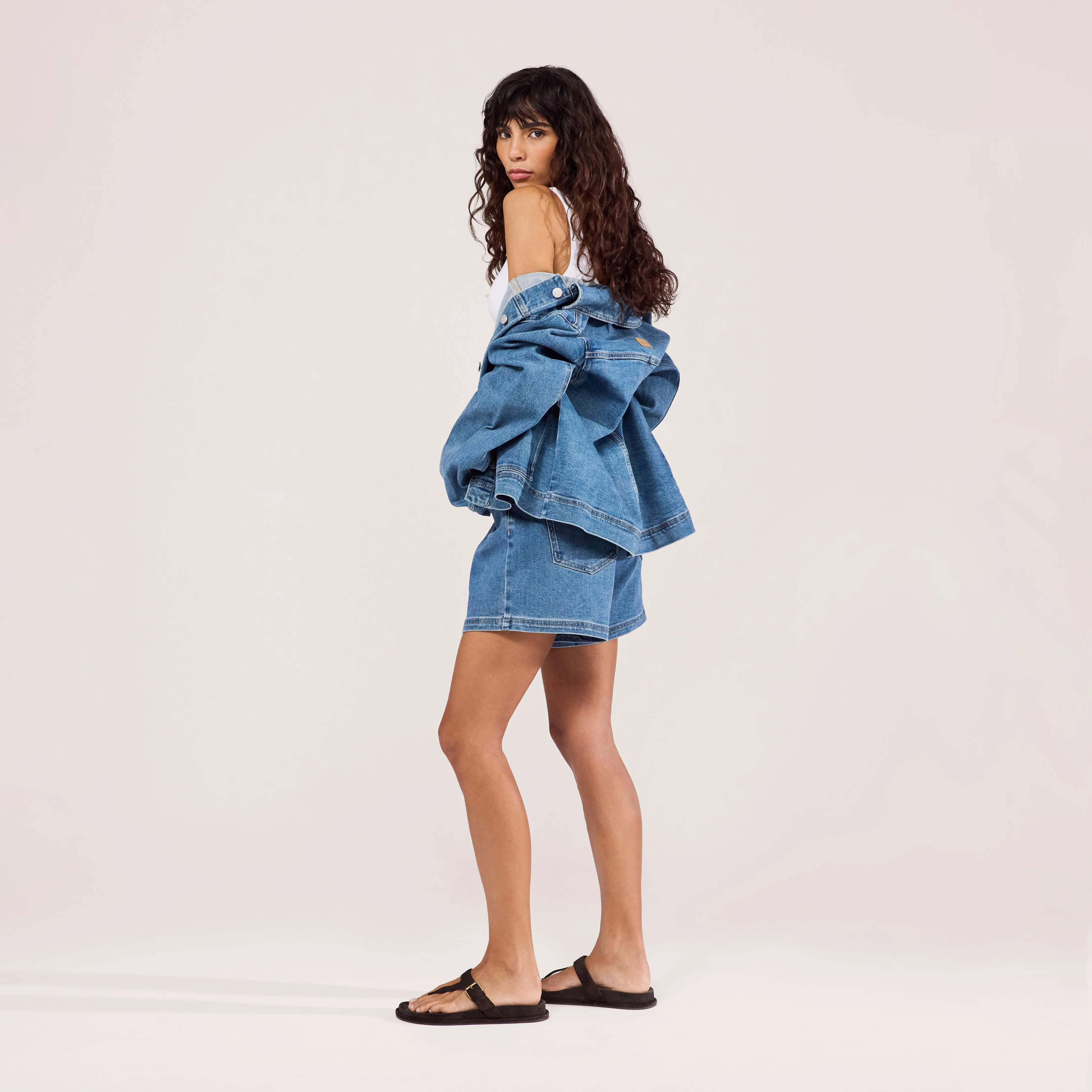 Stretch Denim Jacket - Mid Blue sold by LOVALL product image thumbnail 4