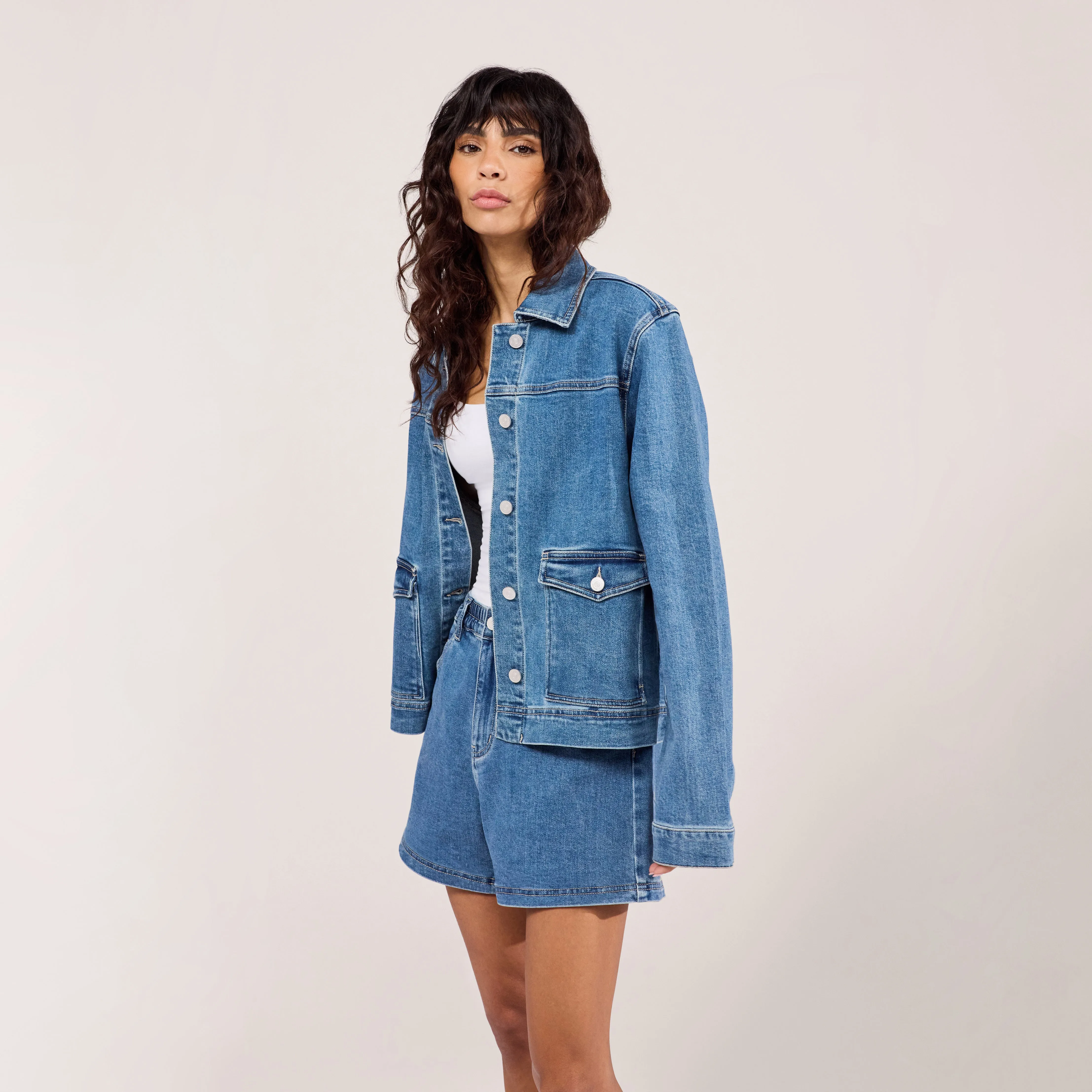 Stretch Denim Jacket - Mid Blue sold by LOVALL product image thumbnail 5