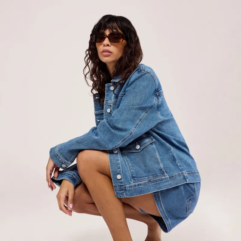 Stretch Denim Jacket - Mid Blue made by LOVALL