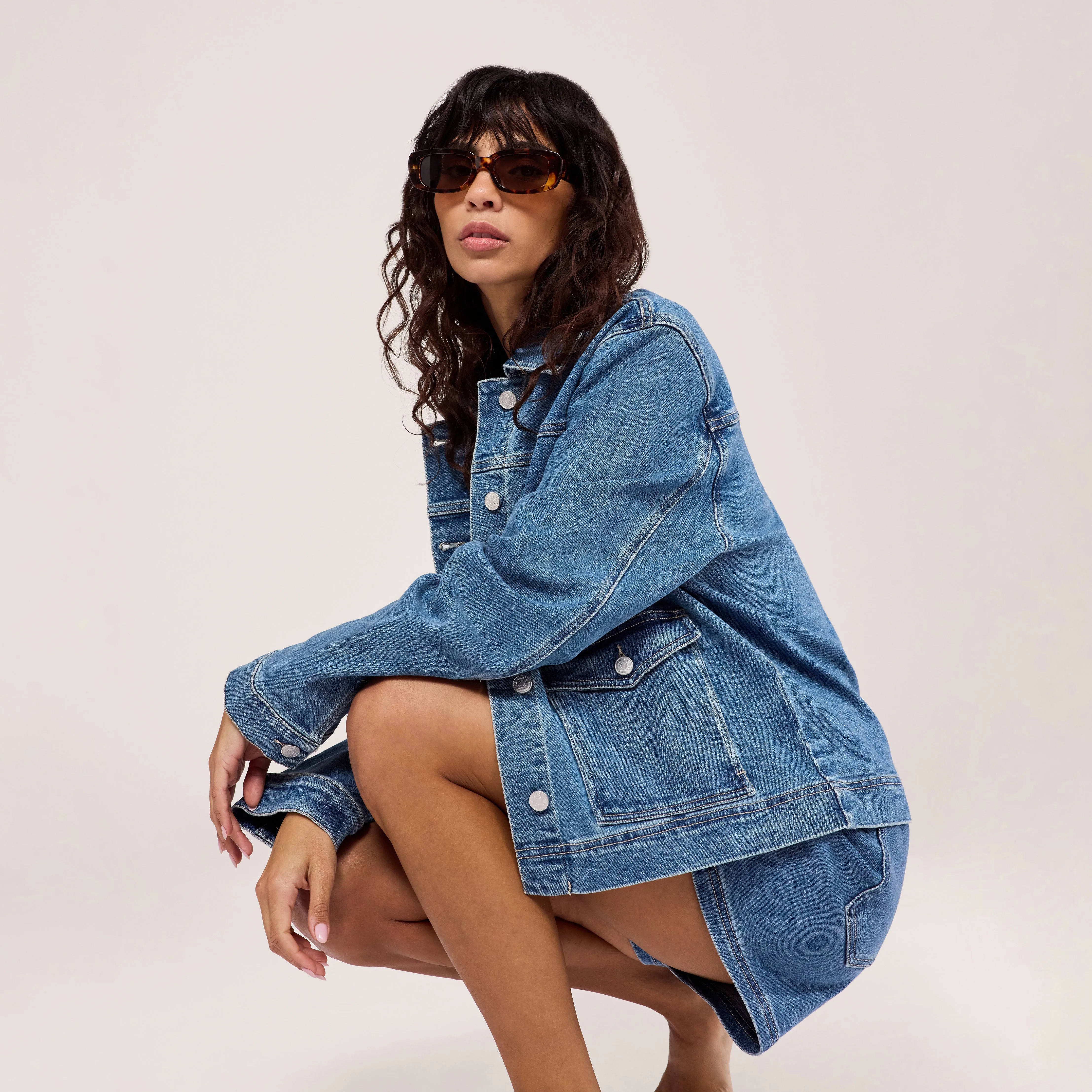 Stretch Denim Jacket - Mid Blue sold by LOVALL