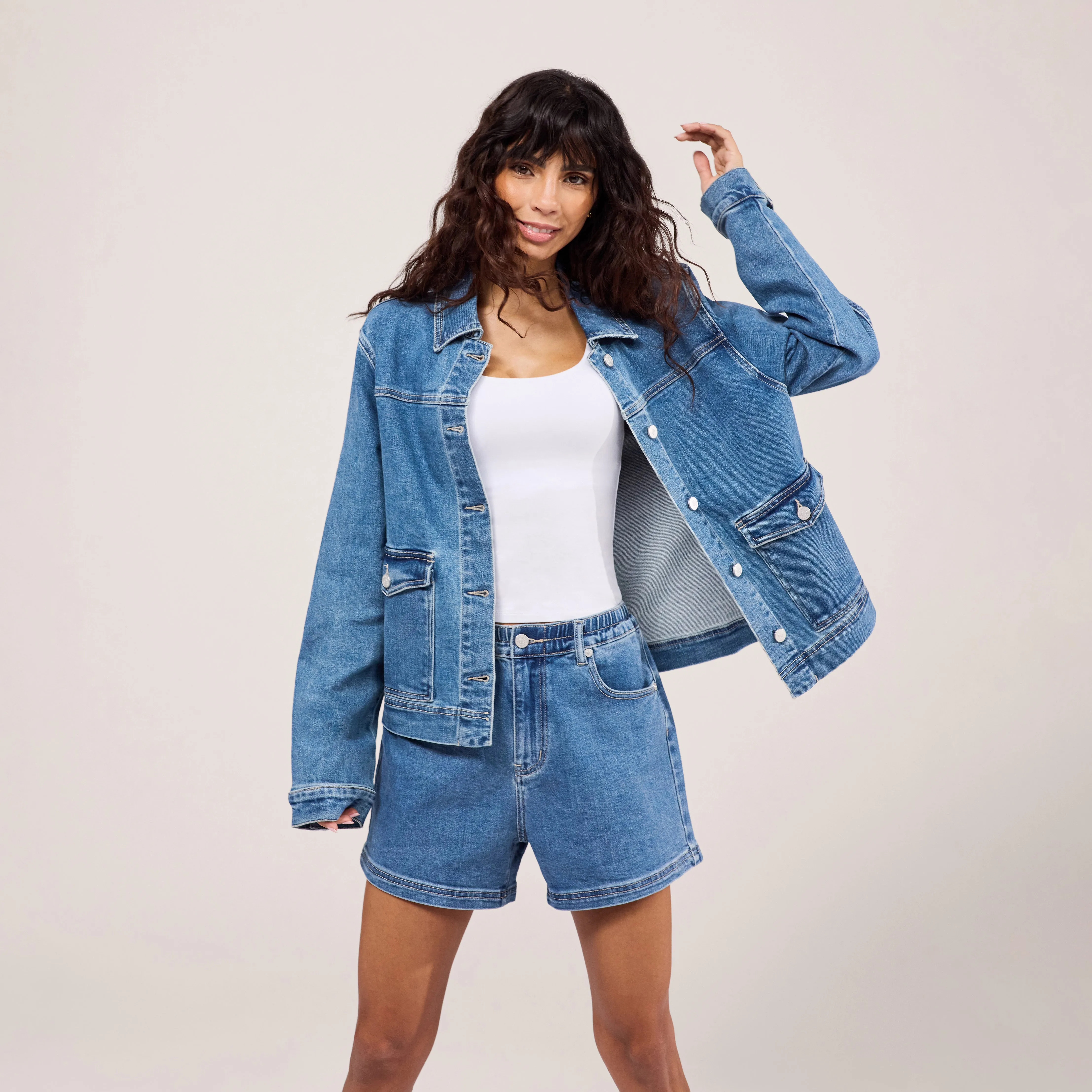 Stretch Denim Jacket - Mid Blue sold by LOVALL product image thumbnail 3