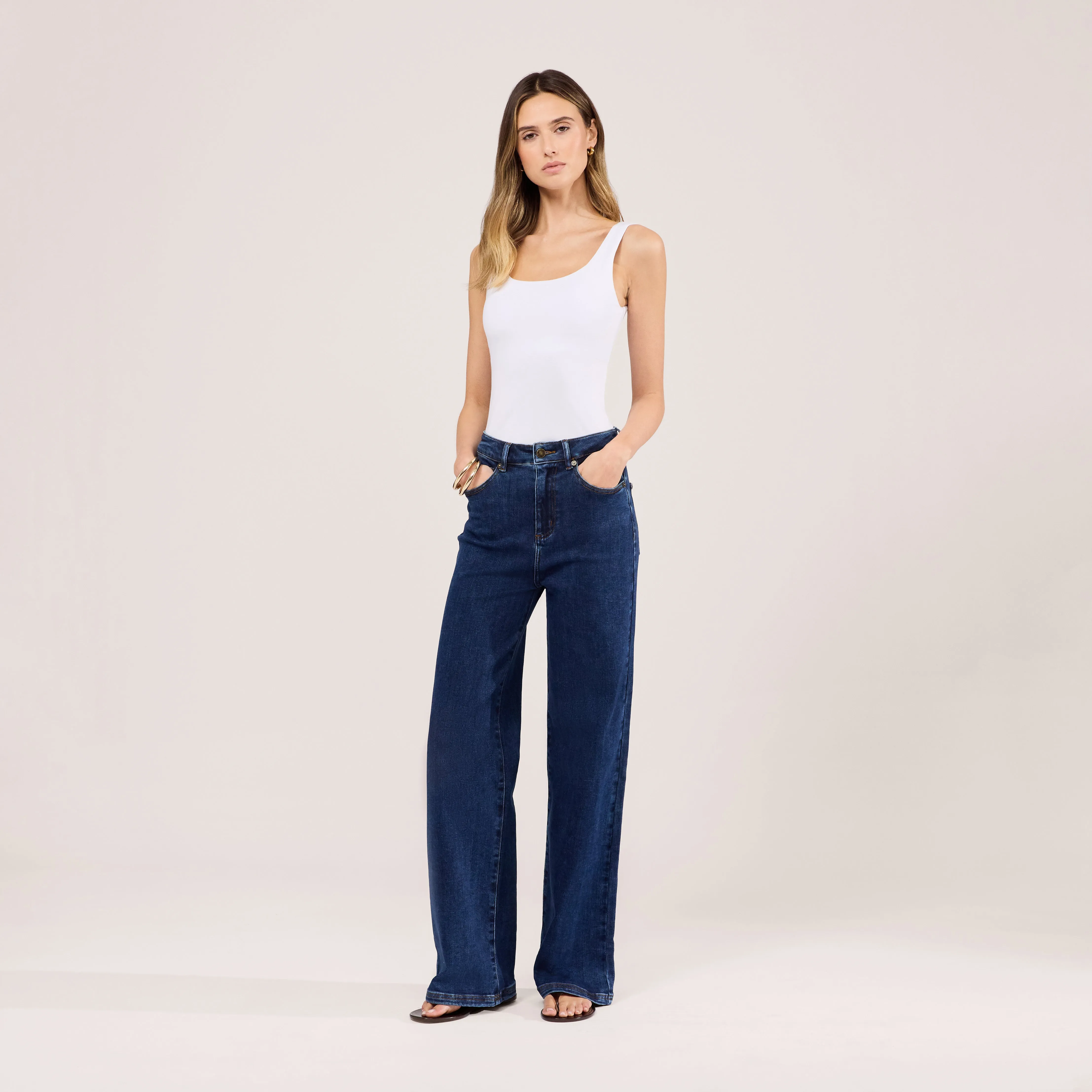 Stretch Wide Leg Jeans - Dark Blue sold by LOVALL