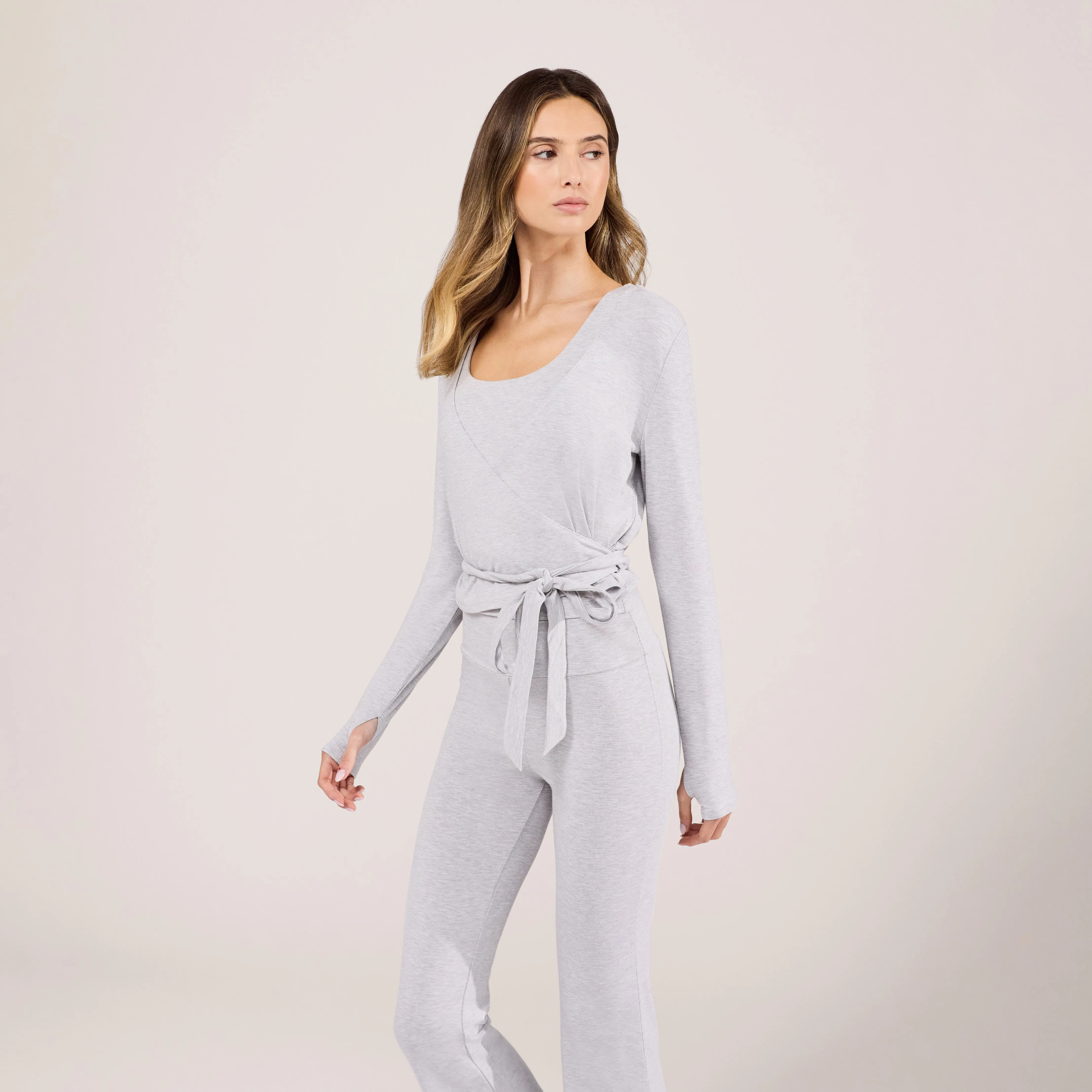 Lightweight Wrap Top - Light Grey Marl sold by LOVALL product image thumbnail 4