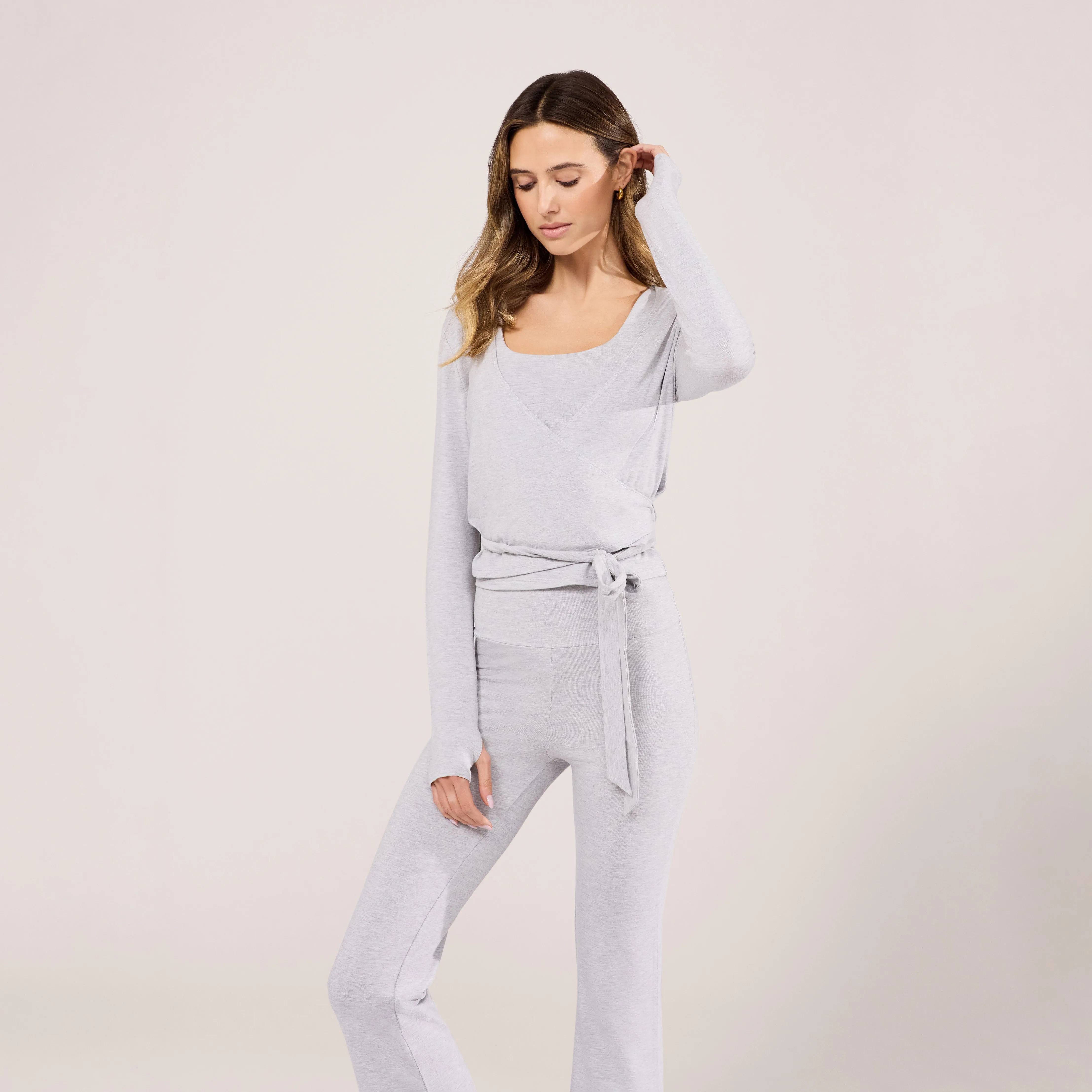 Lightweight Wrap Top - Light Grey Marl sold by LOVALL product image thumbnail 3
