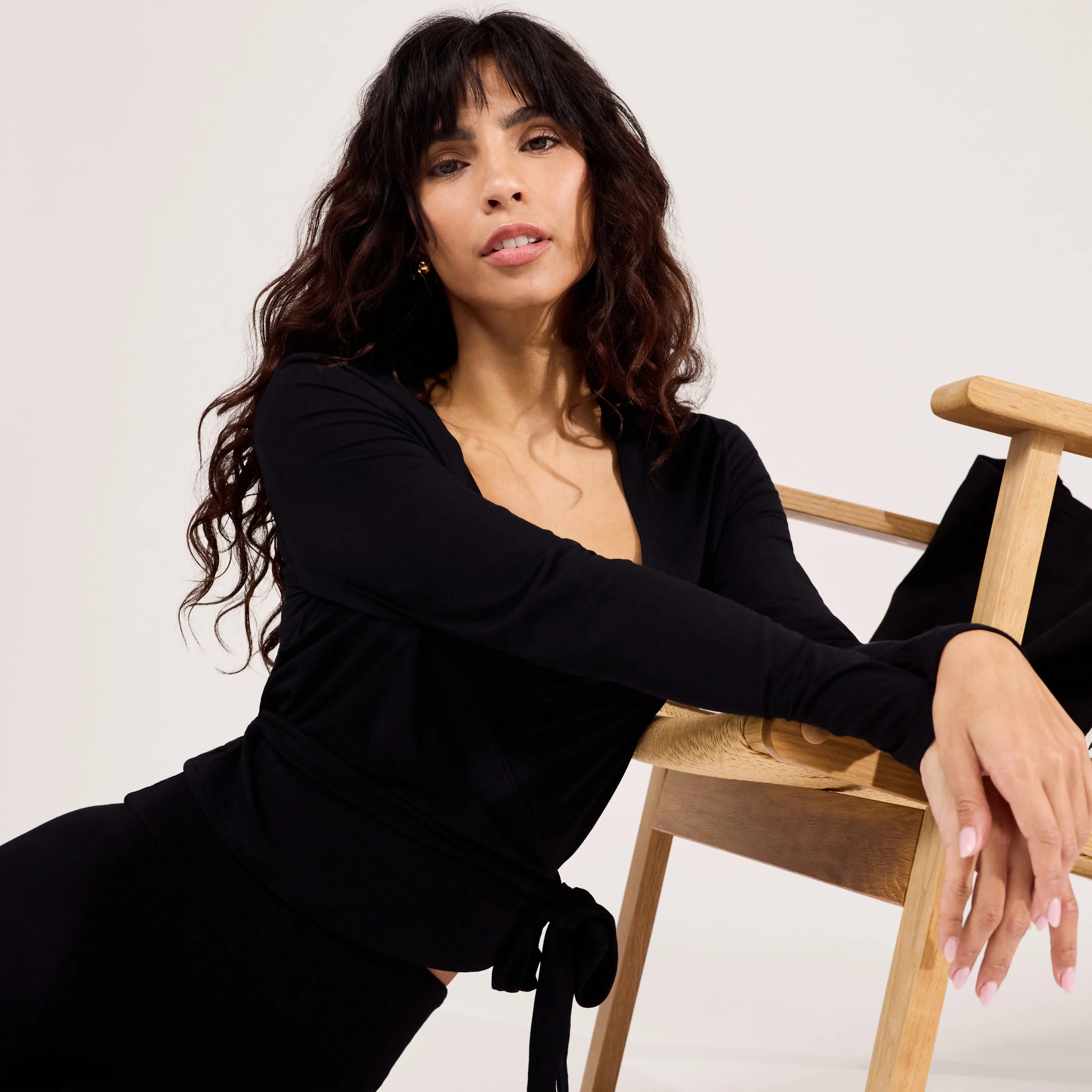 Lightweight Wrap Top - Black sold by LOVALL product image thumbnail 2
