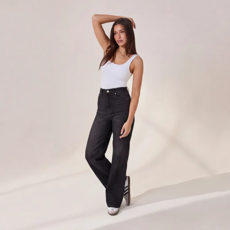 Wide Leg Jeans - Washed Black made by LOVALL