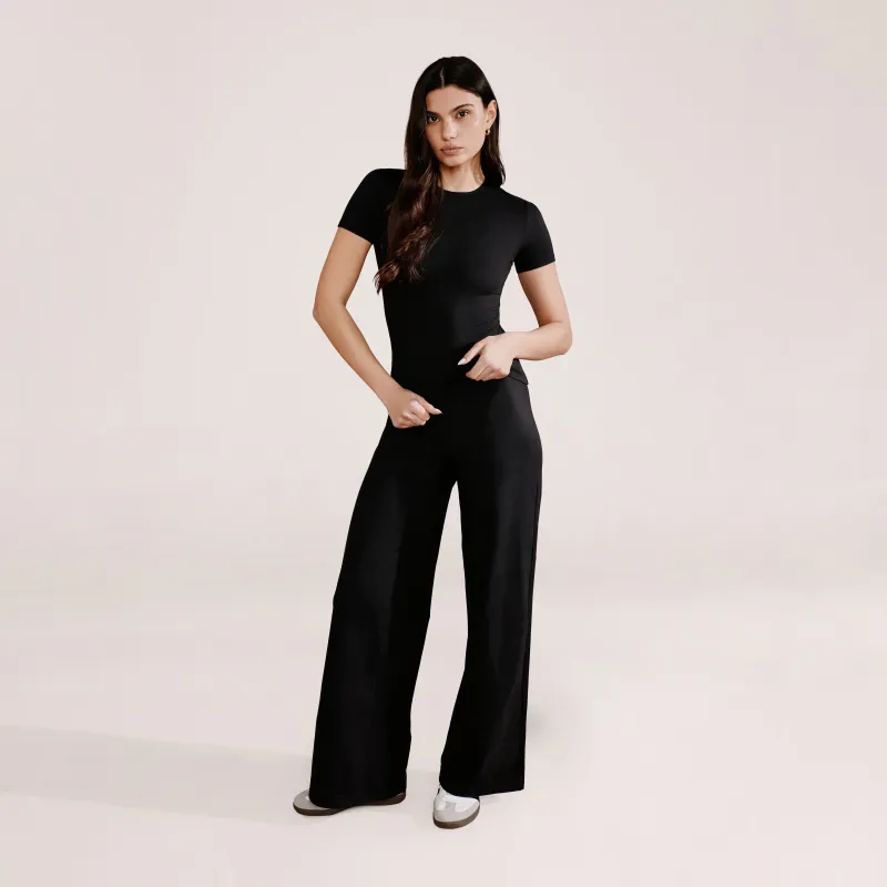 Ultimate Everyday Wide leg Trouser- Black made by LOVALL