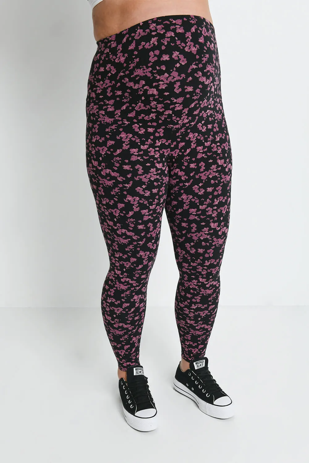Maternity Everyday Leggings - Black/Burgundy Floral sold by LOVALL product image thumbnail 2
