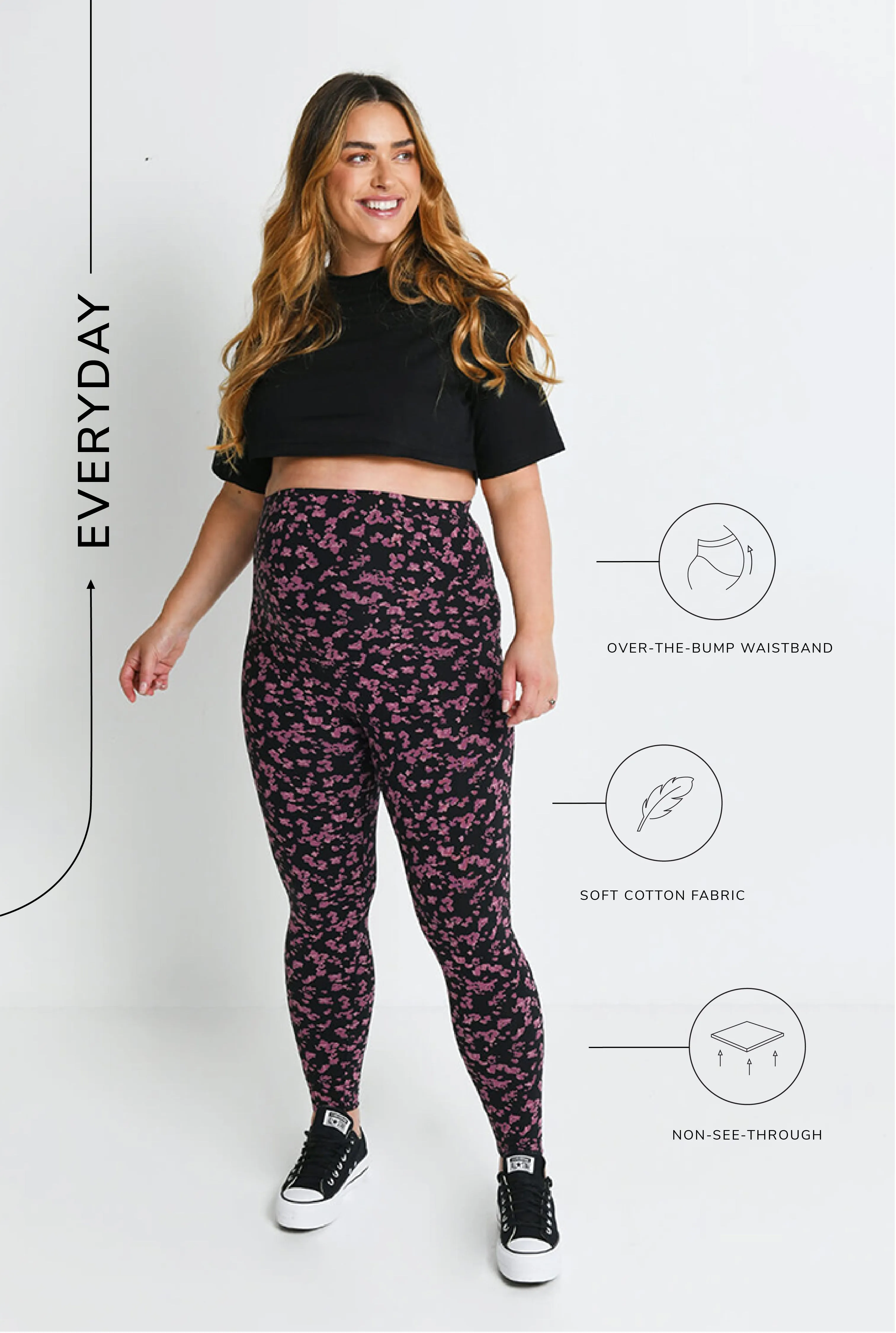 Maternity Everyday Leggings - Black/Burgundy Floral sold by LOVALL product image thumbnail 3