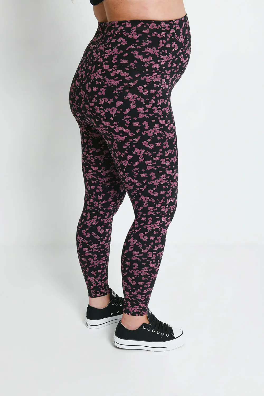 Maternity Everyday Leggings - Black/Burgundy Floral sold by LOVALL product image thumbnail 4