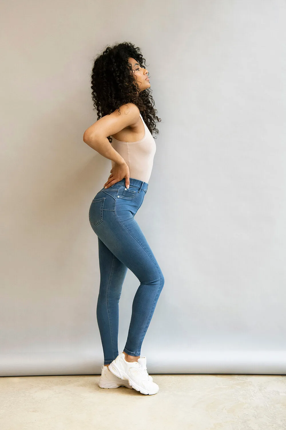 Ultimate Ankle Grazer Jeggings - Mid Blue sold by LOVALL product image thumbnail 4
