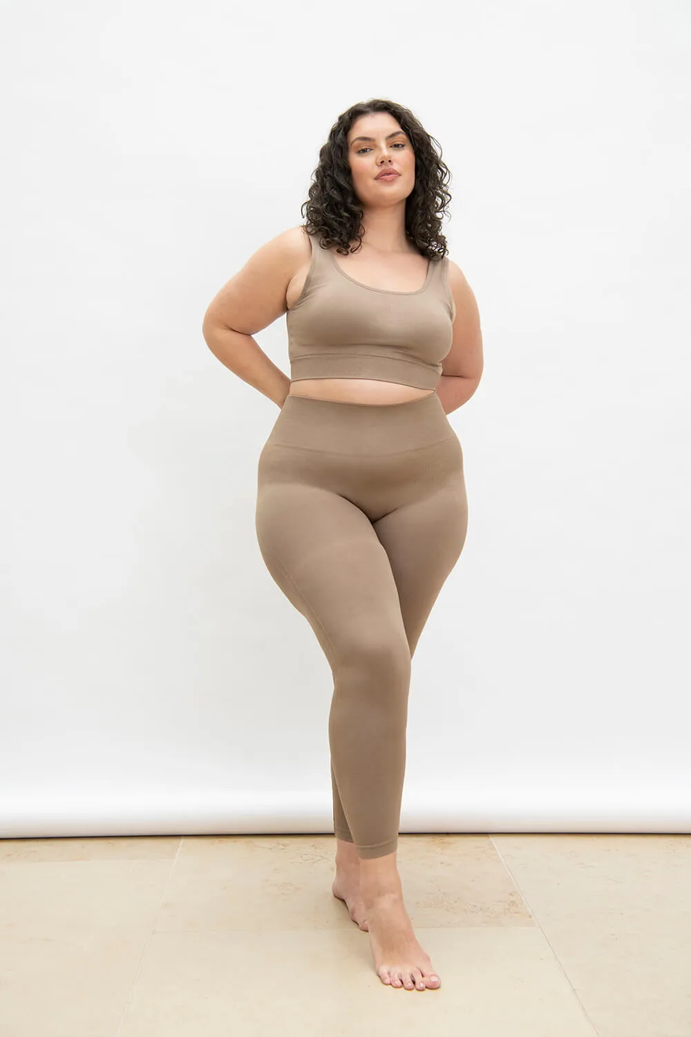 Curve Ultimate High Waisted Seamless Leggings - Oatmeal Beige sold by LOVALL product image thumbnail 3