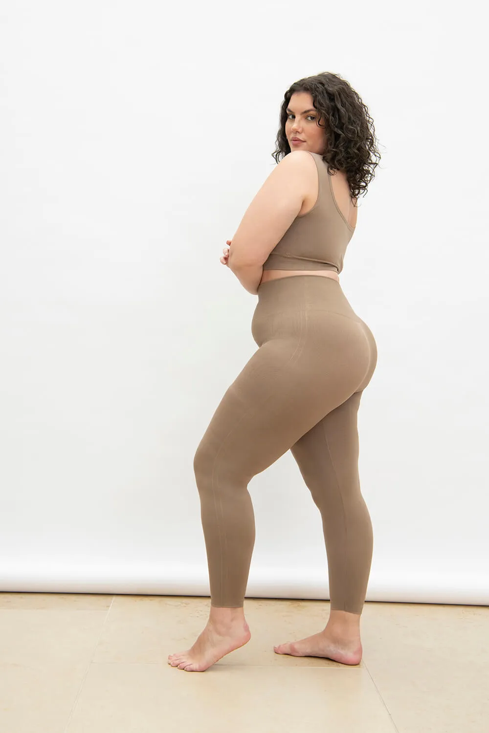 Curve Ultimate High Waisted Seamless Leggings - Oatmeal Beige sold by LOVALL product image thumbnail 2