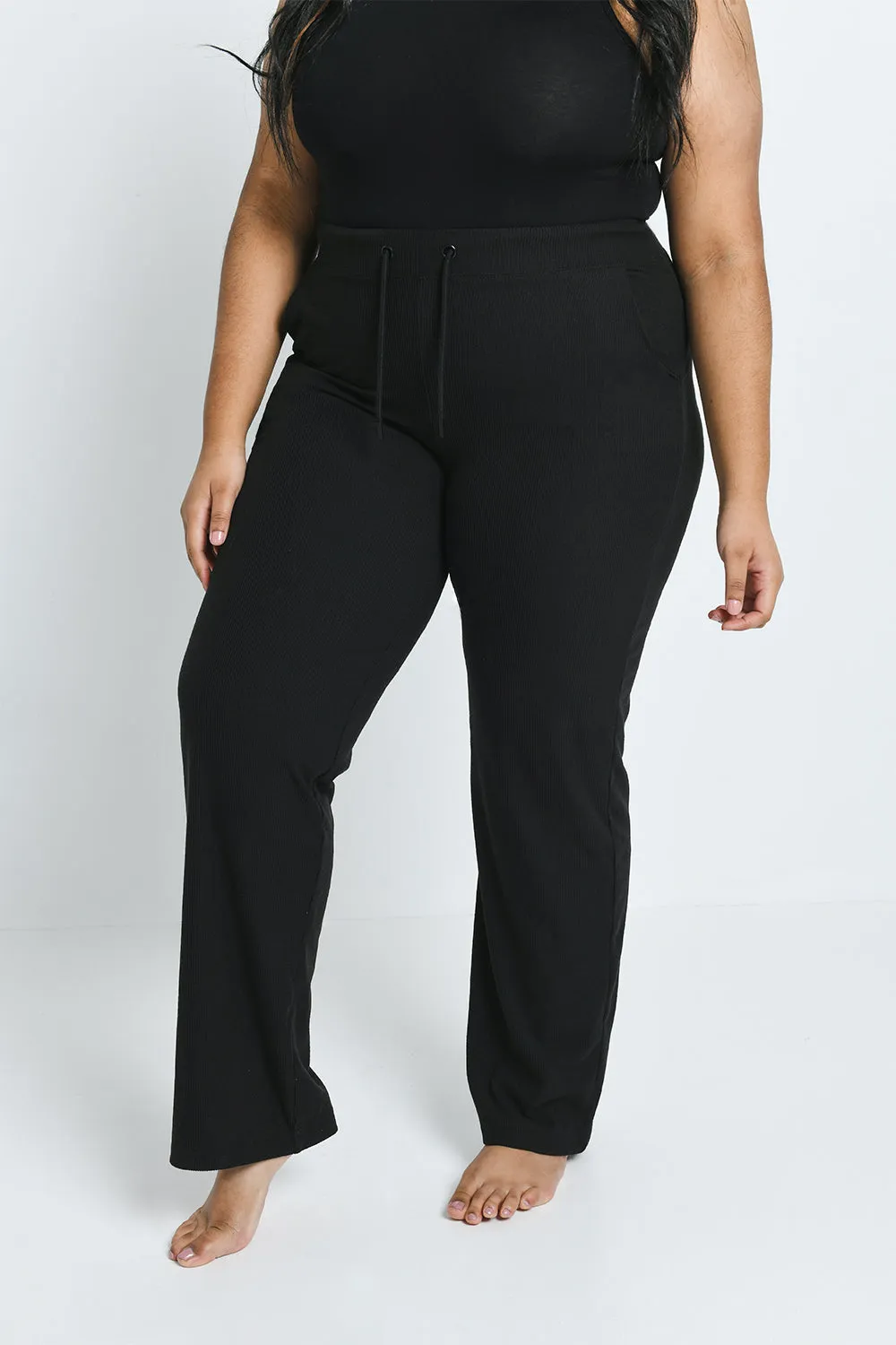 Curve Ribbed Wide Leg Trousers - Black sold by LOVALL product image thumbnail 2
