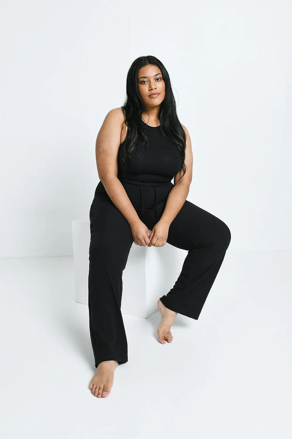 Curve Ribbed Wide Leg Trousers - Black sold by LOVALL product image thumbnail 5