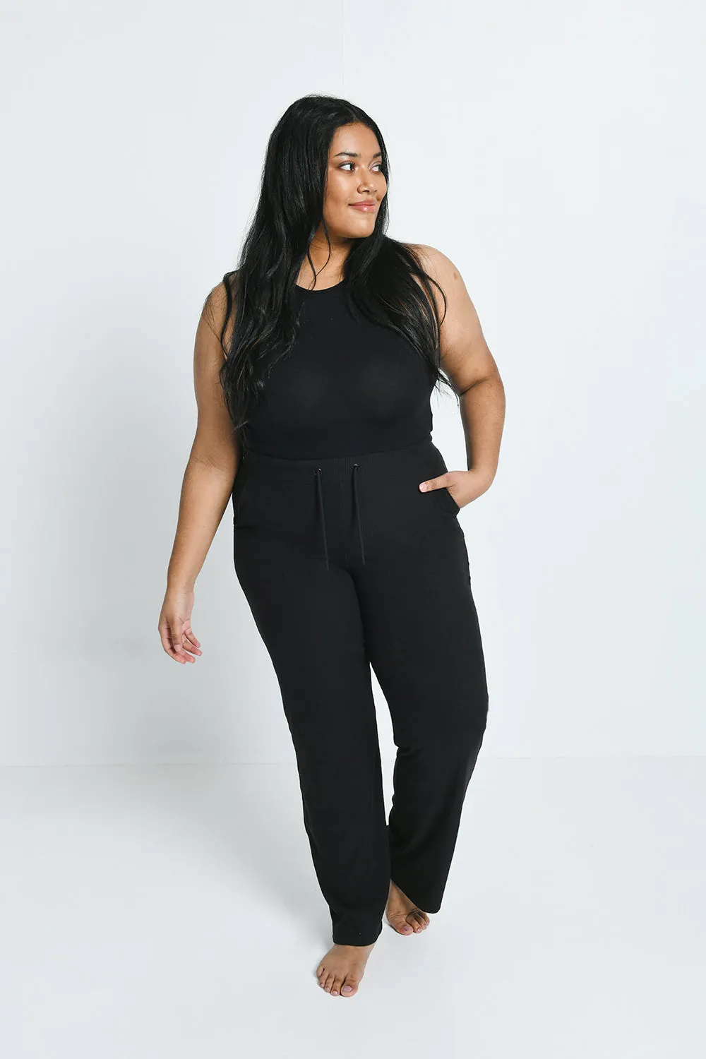 Curve Ribbed Wide Leg Trousers - Black sold by LOVALL