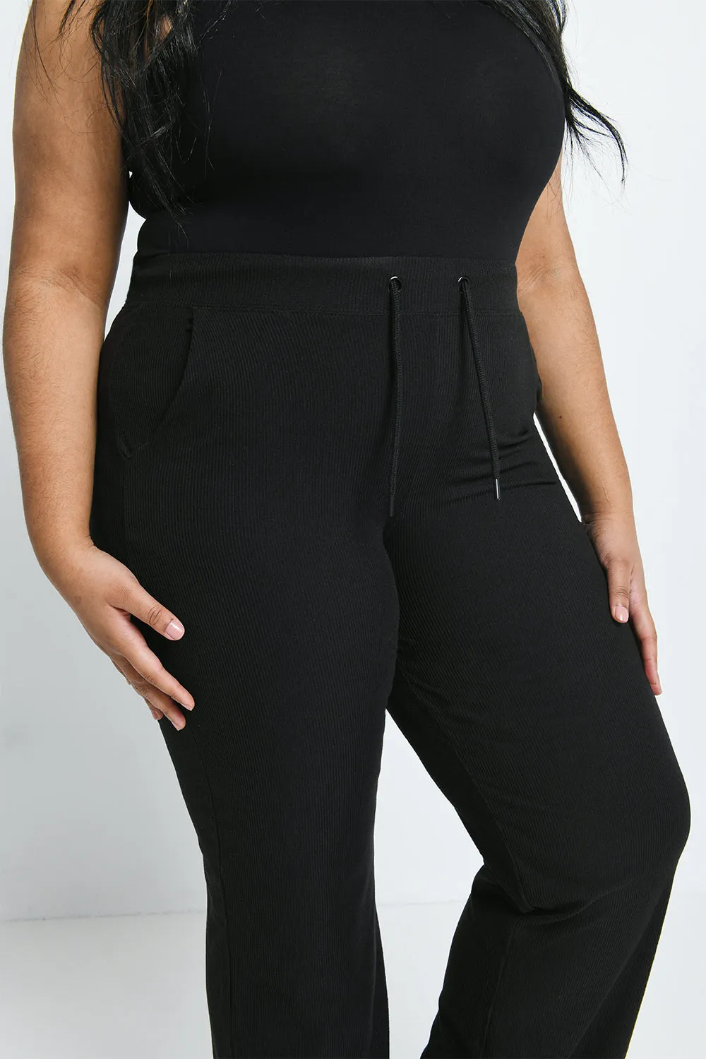 Curve Ribbed Wide Leg Trousers - Black sold by LOVALL product image thumbnail 4