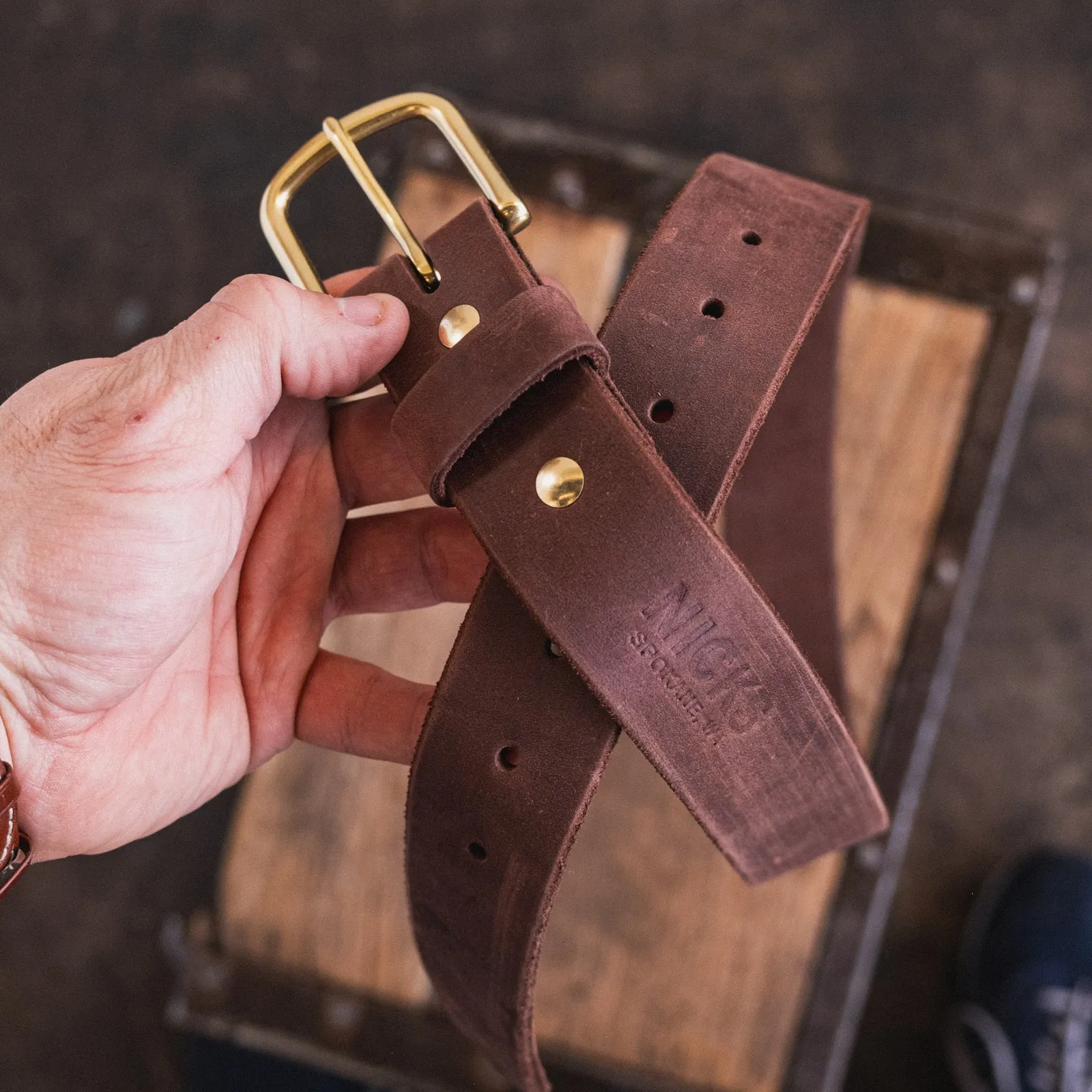 In Stock - Classic Work Belt / 1964 Mahogany Smooth 1.5” / Waist Size 32 (Belt Size 36) sold by Nicks Boots