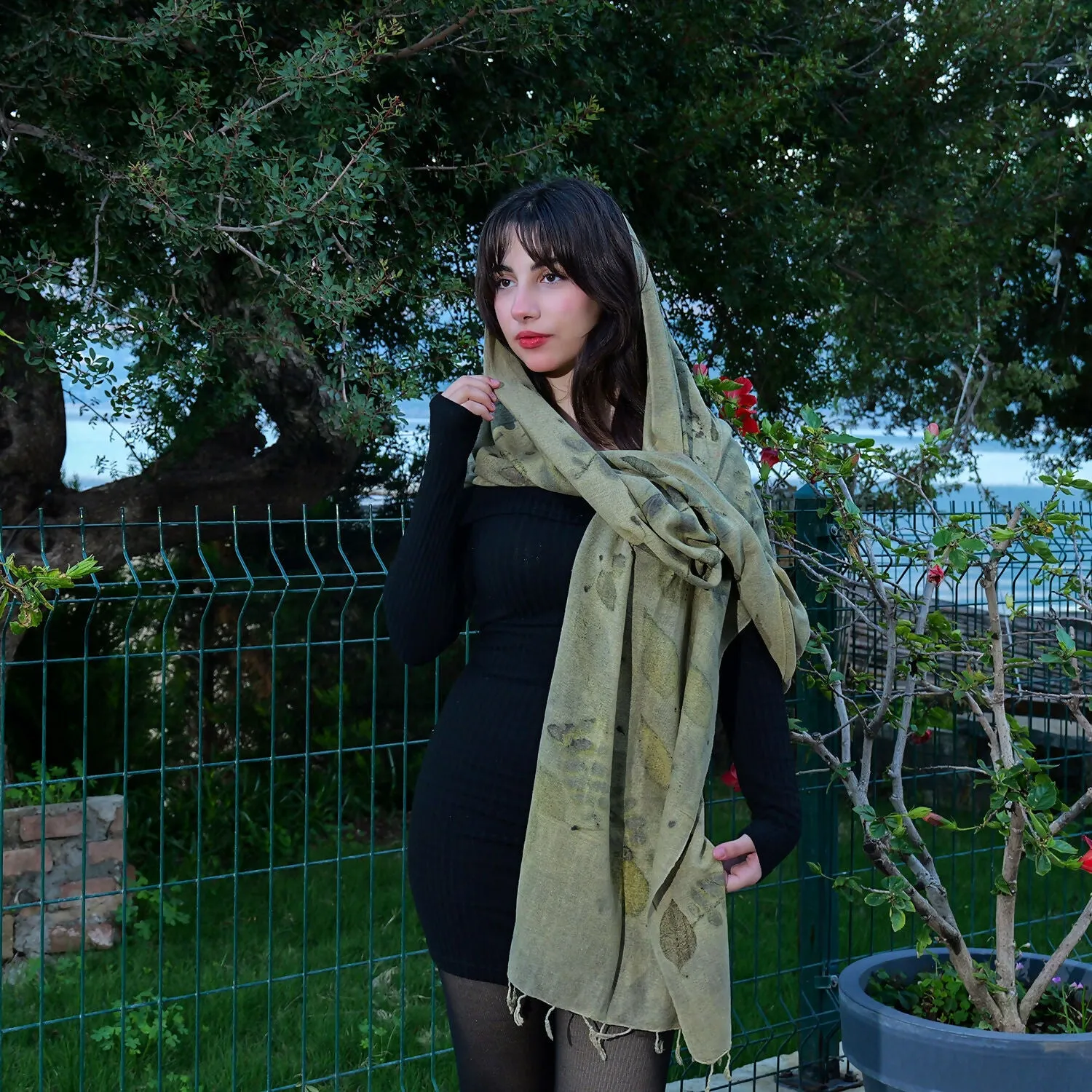 Eco-Printed Silkworm Silk Scarf – Nature's Elegance sold by wboxgo product image thumbnail 4