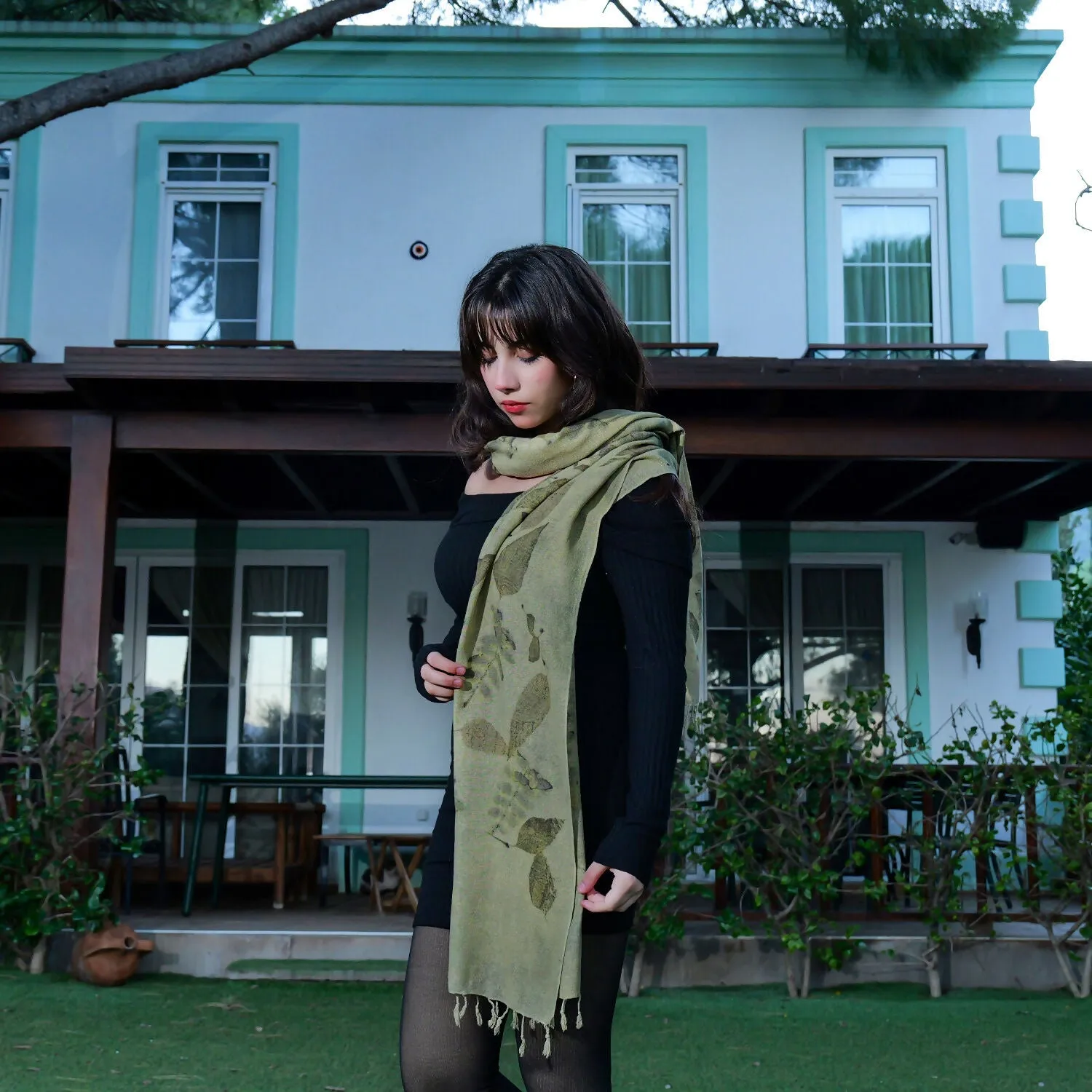 Eco-Printed Silkworm Silk Scarf – Nature's Elegance sold by wboxgo product image thumbnail 2