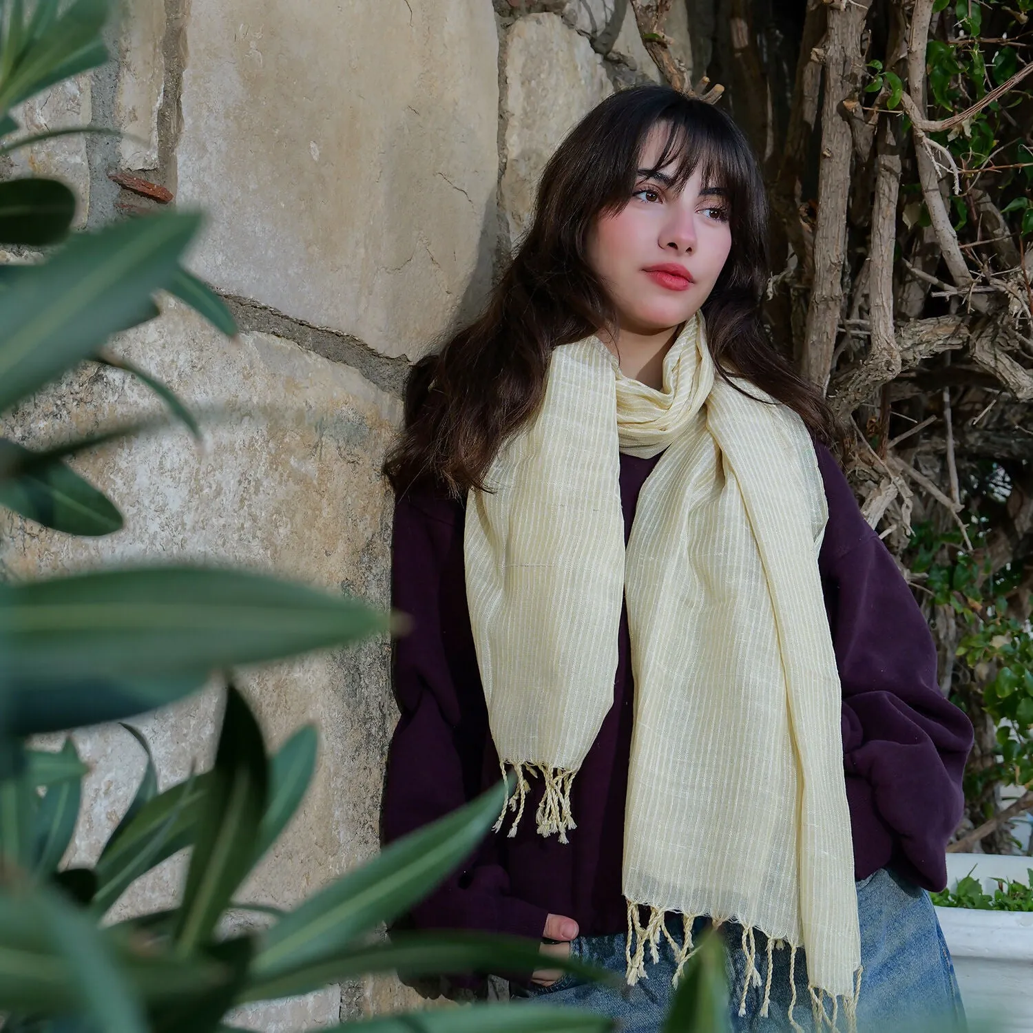 Delicate Handwoven Silk Scarf in Soft Lemon Yellow sold by wboxgo product image thumbnail 5