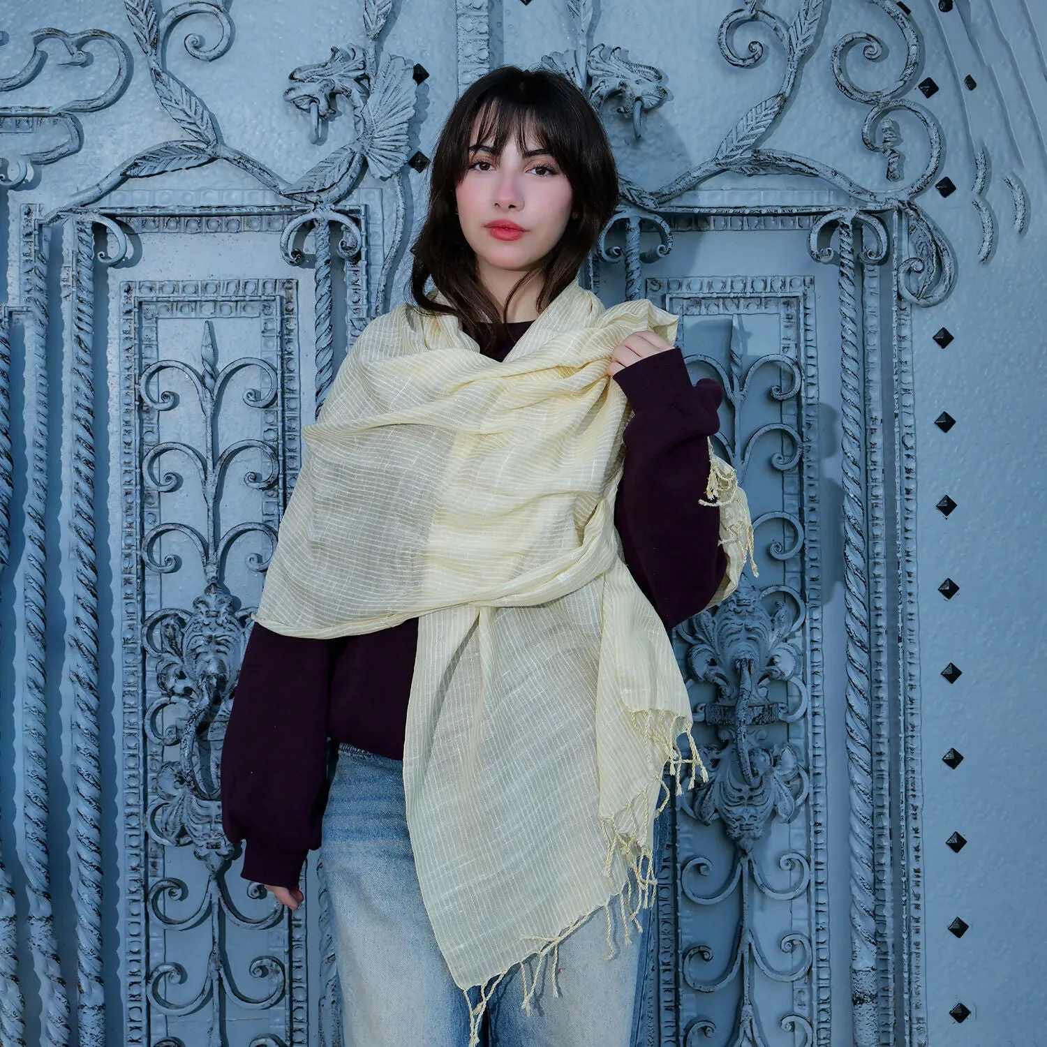 Delicate Handwoven Silk Scarf in Soft Lemon Yellow sold by wboxgo product image thumbnail 2