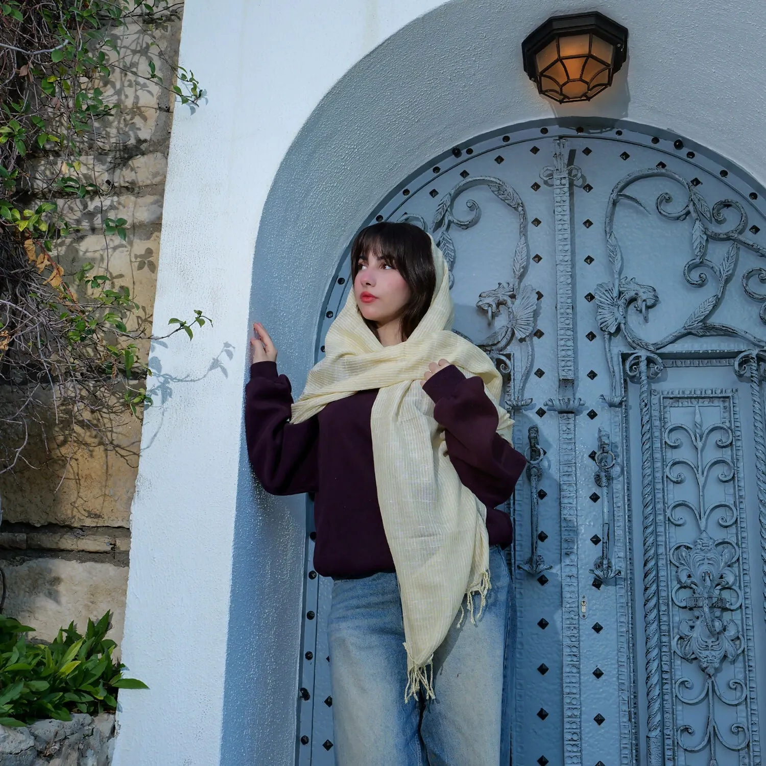 Delicate Handwoven Silk Scarf in Soft Lemon Yellow sold by wboxgo product image thumbnail 4