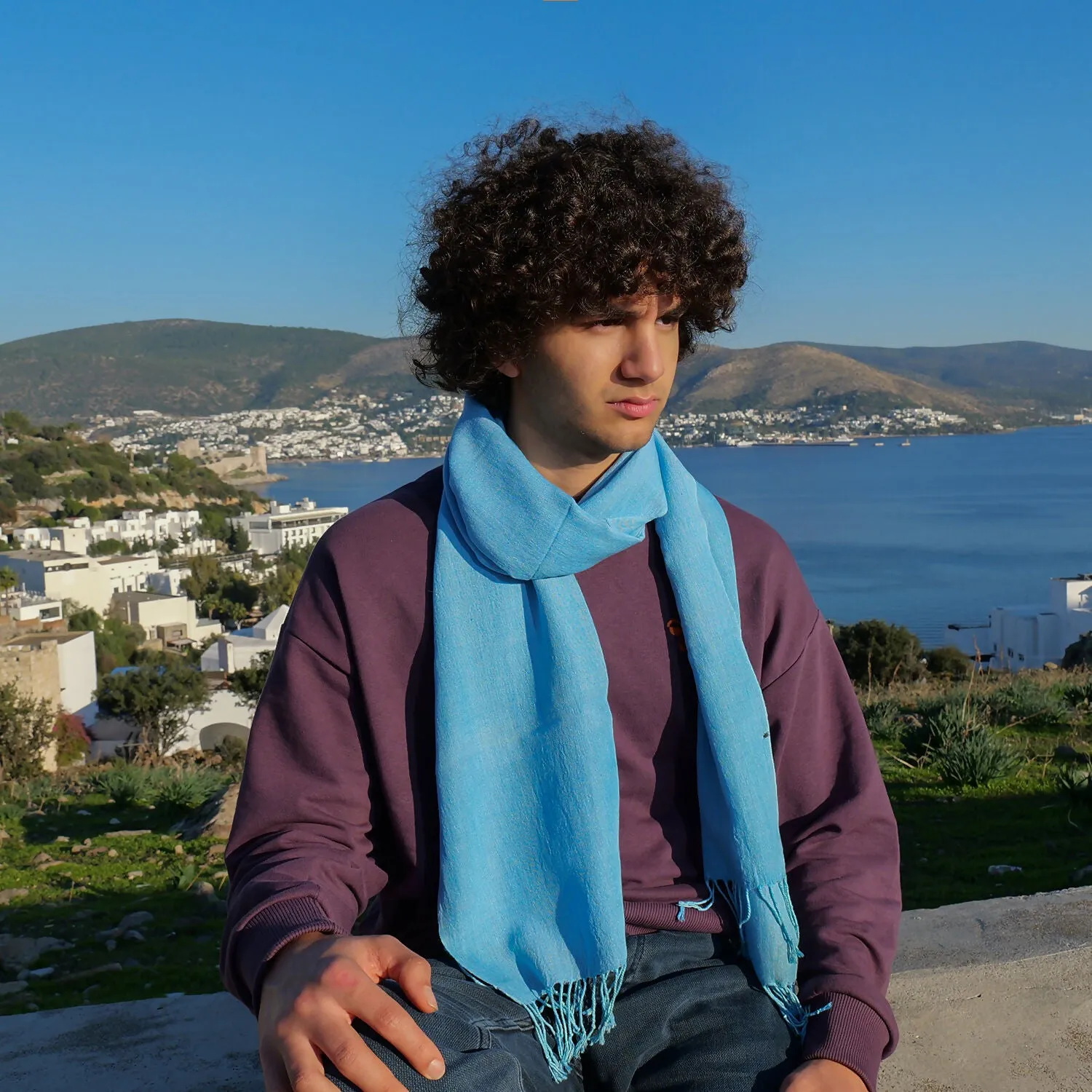 Handwoven Sky Blue Silk Scarf sold by wboxgo product image thumbnail 4