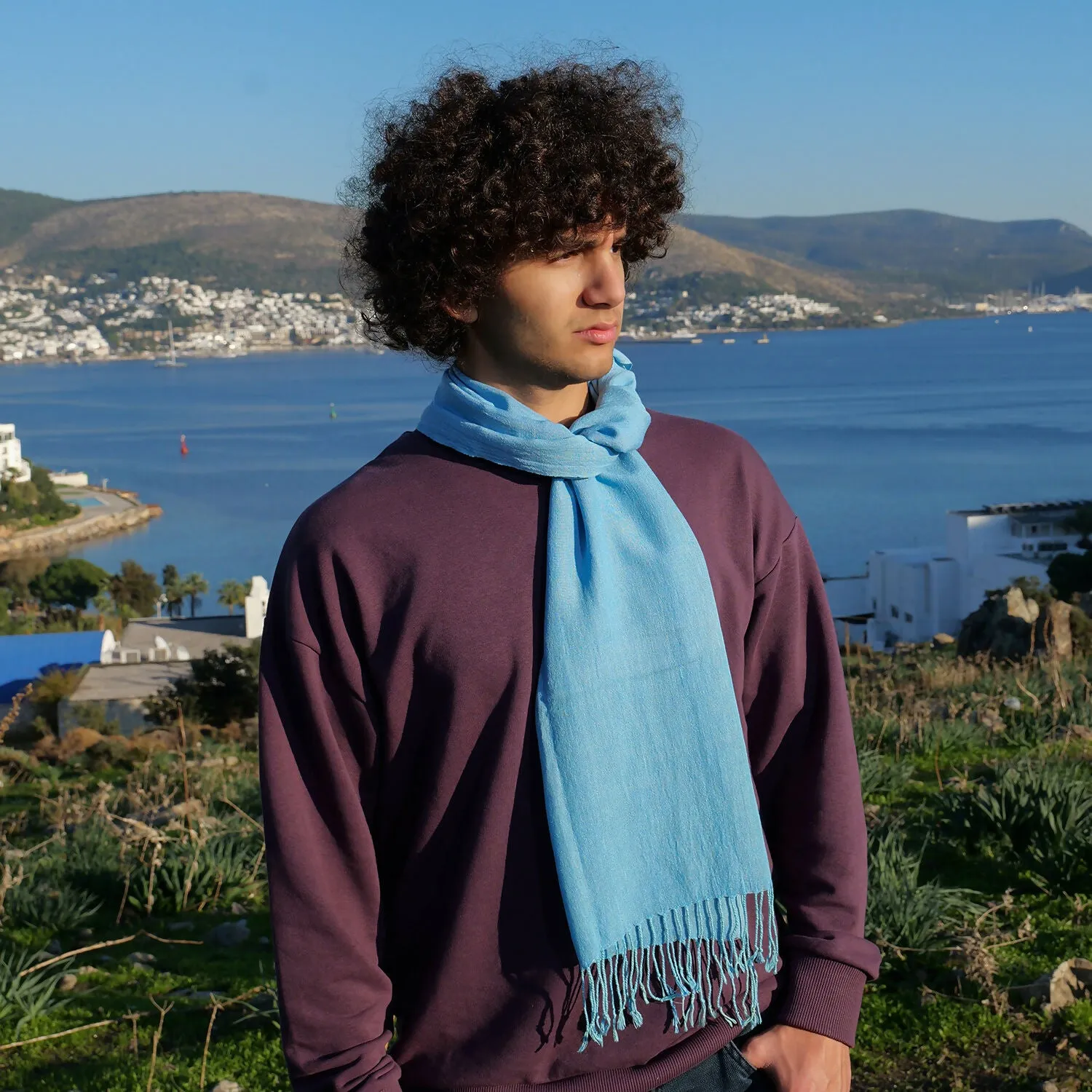 Handwoven Sky Blue Silk Scarf sold by wboxgo product image thumbnail 2