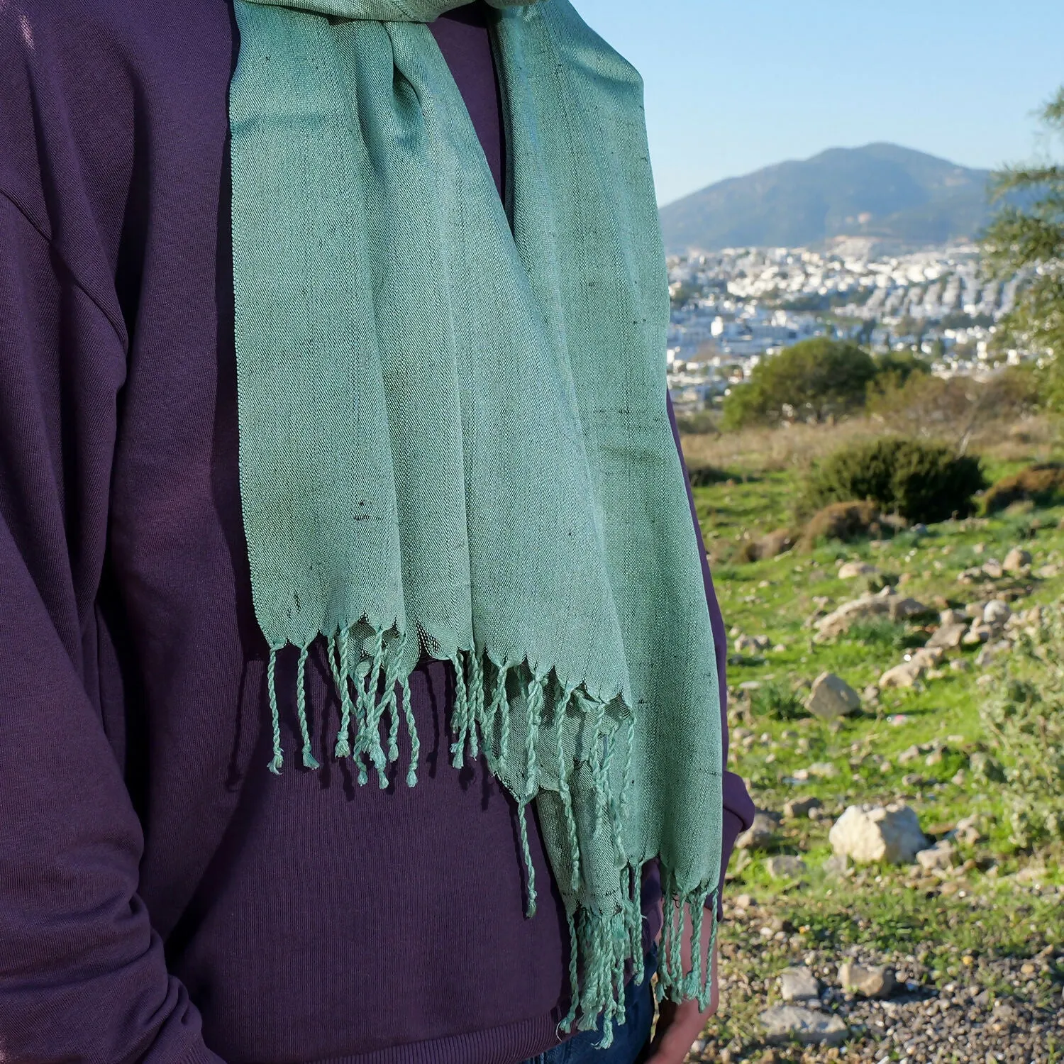 Handwoven Silk Scarf in Soft Sage Green sold by wboxgo product image thumbnail 5
