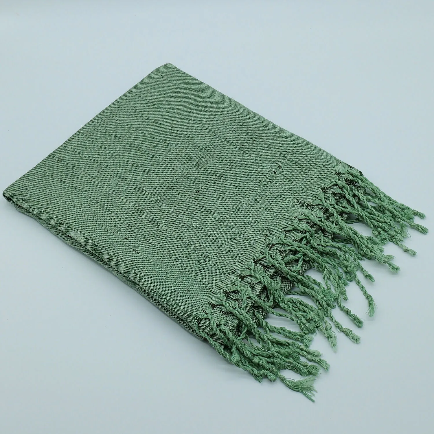Handwoven Silk Scarf in Soft Sage Green sold by wboxgo