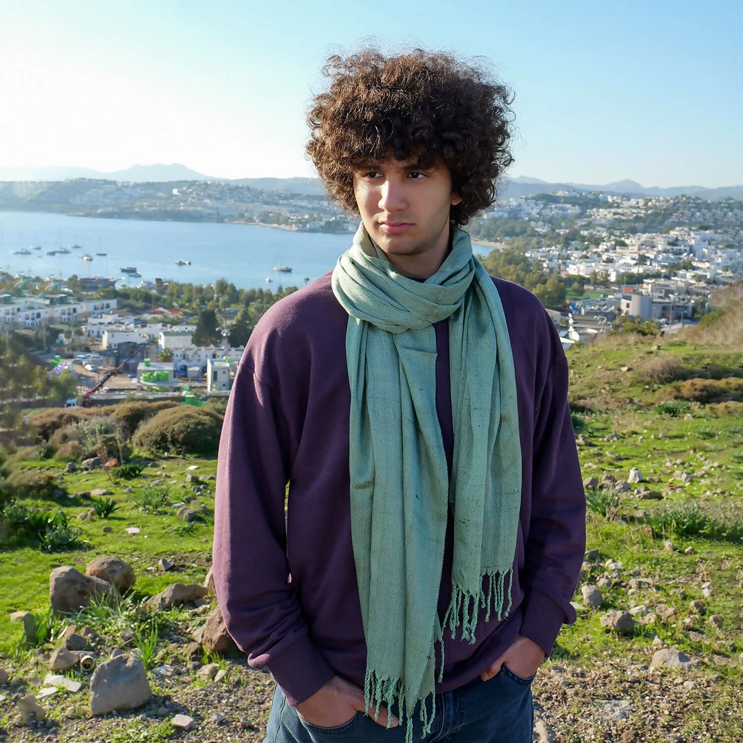 Handwoven Silk Scarf in Soft Sage Green sold by wboxgo product image thumbnail 2