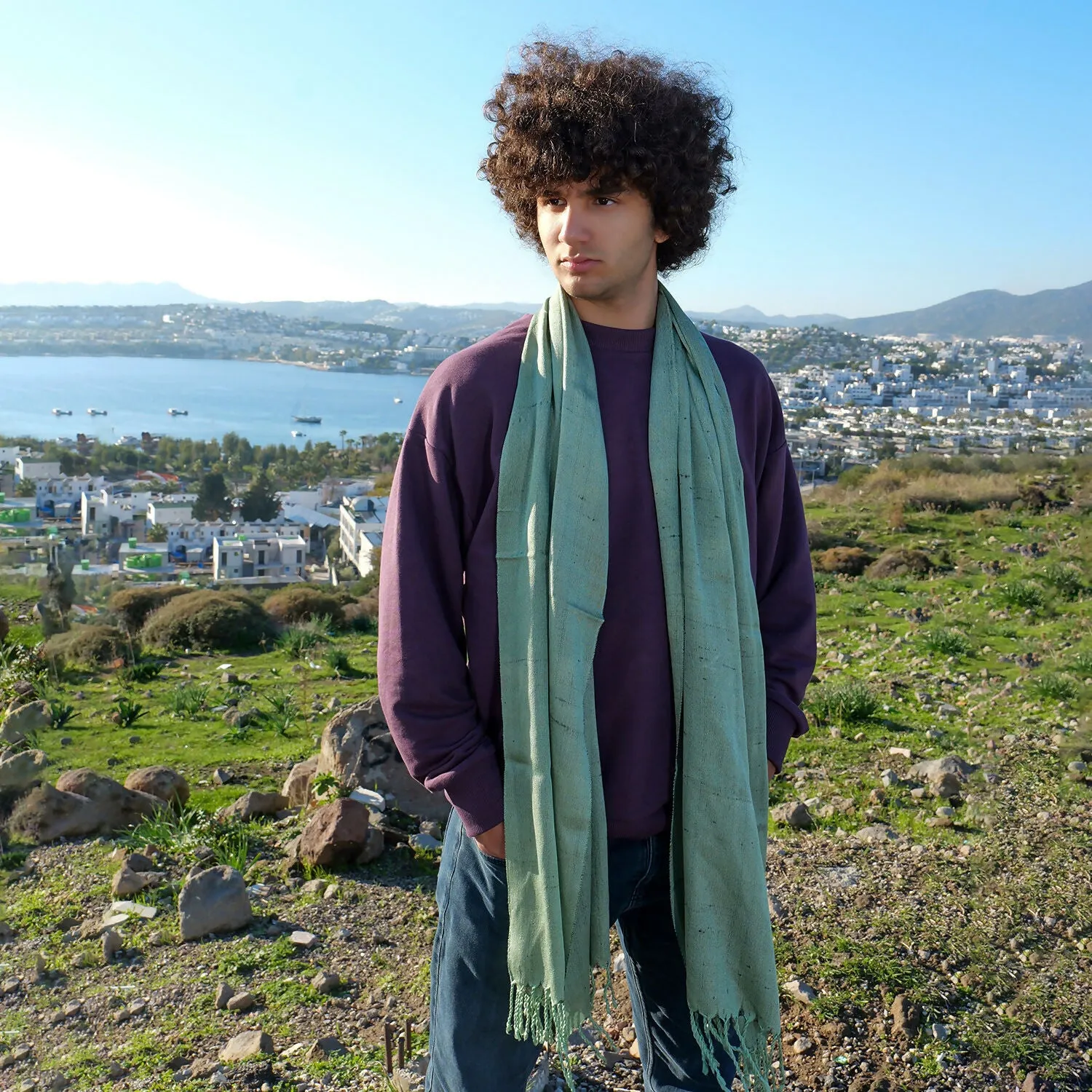 Handwoven Silk Scarf in Soft Sage Green sold by wboxgo product image thumbnail 4