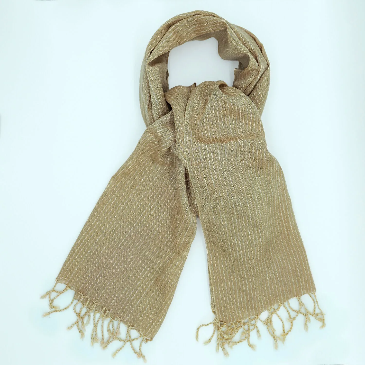Handwoven Gold-Toned Silk Scarf with Subtle Stripes sold by wboxgo
